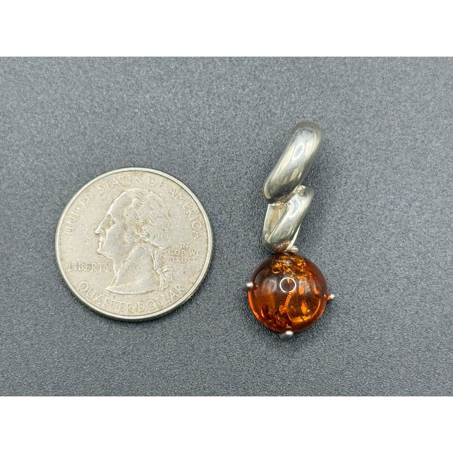 Modernist Sterling Silver Amber Pendant 925 N28