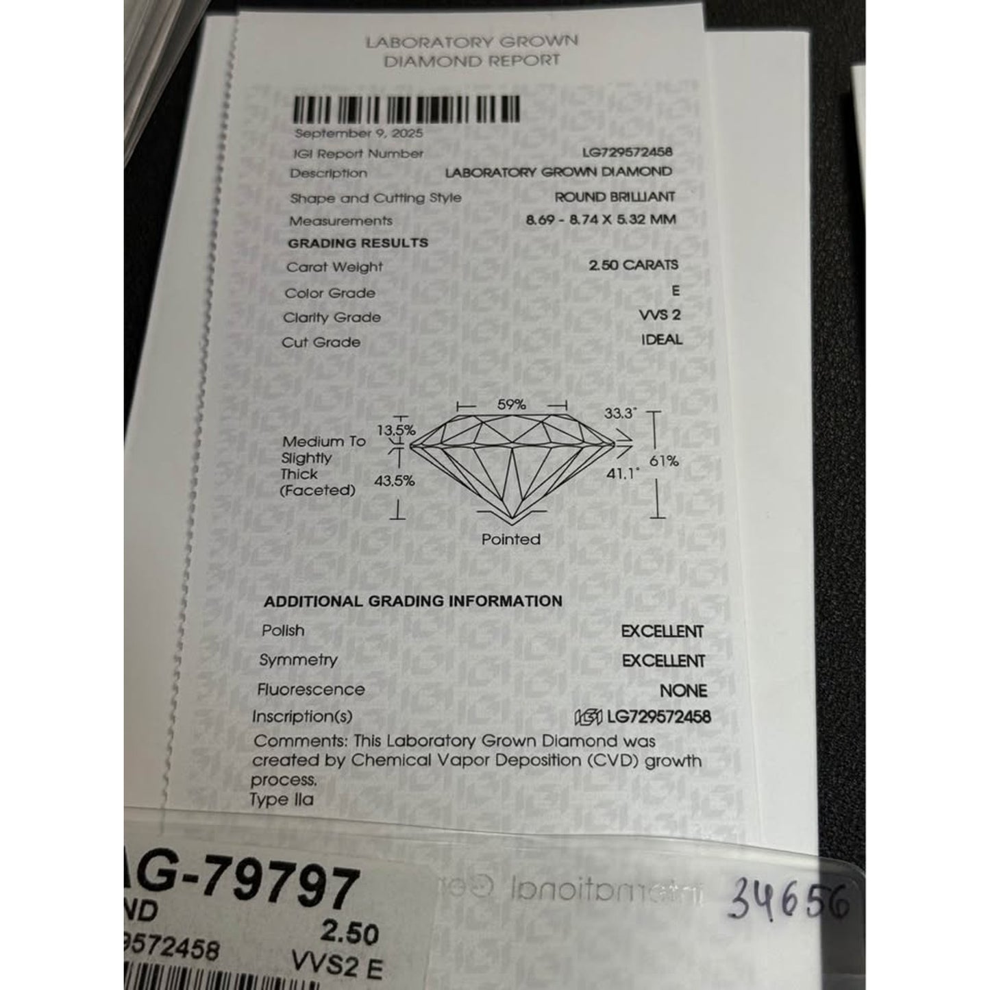 14k White Gold 5.00 Carat Total Weight E Color Vs1 Clarity IGI Lab Grown Diamonds