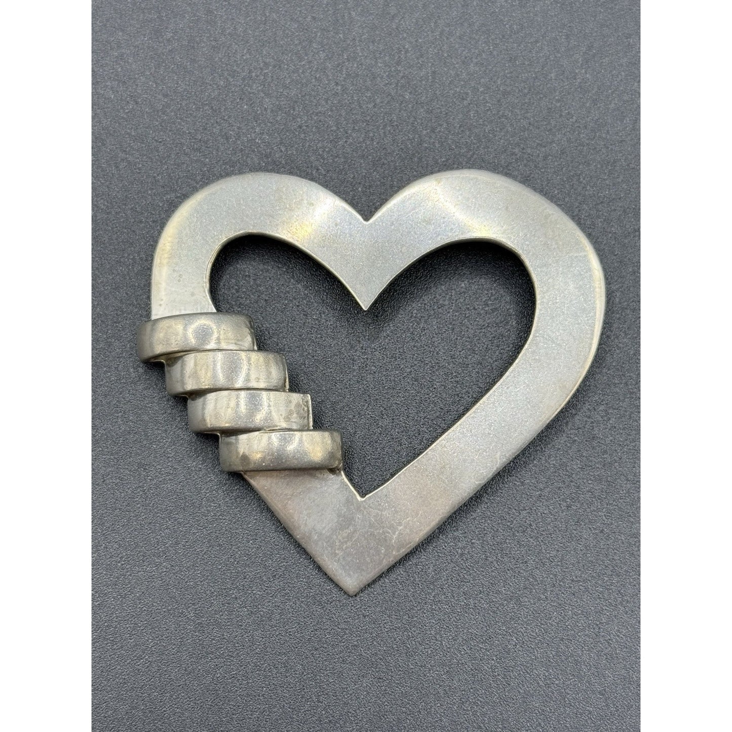 Modernist Sterling Silver Heart Brooch Pin 20 Grams 925 P5