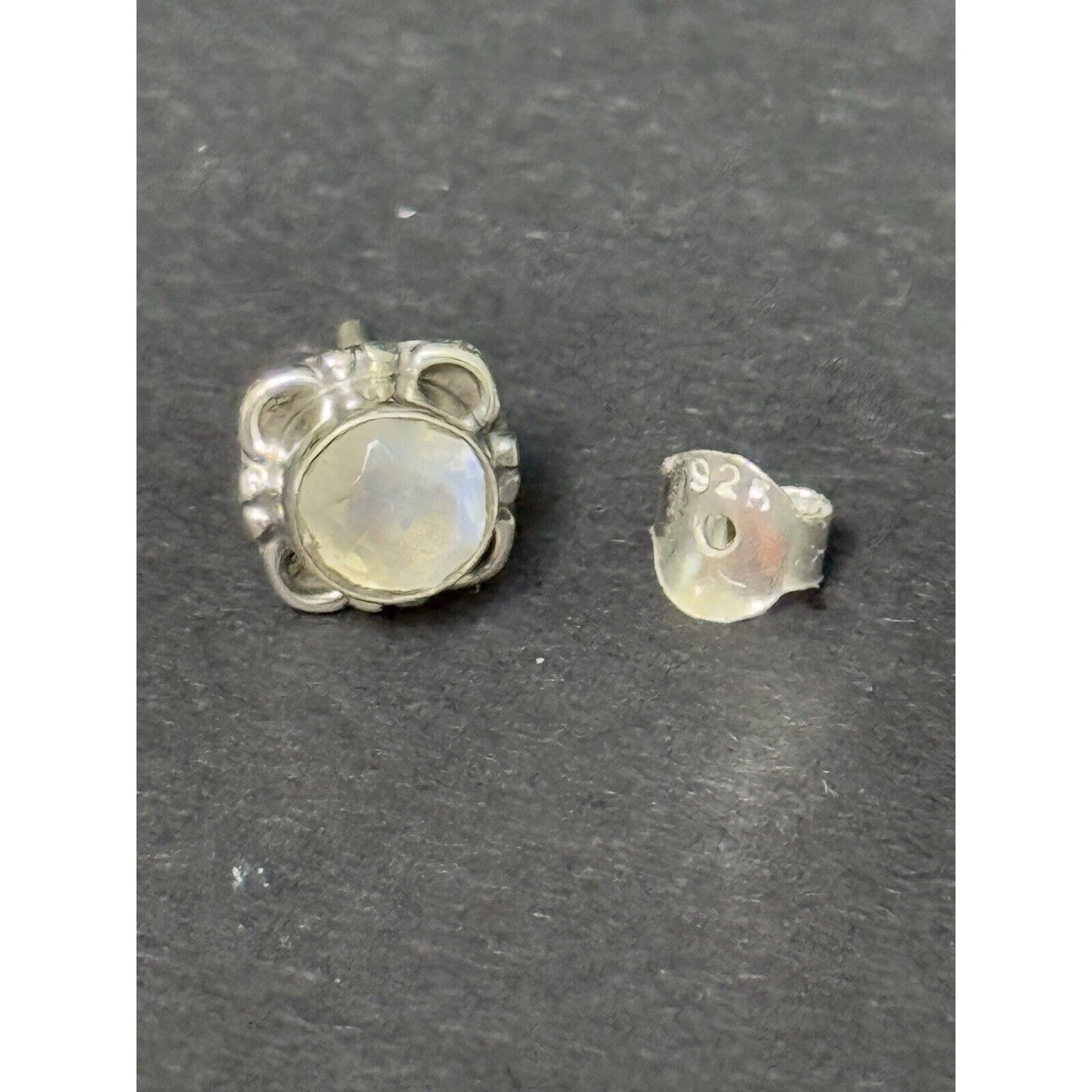New Condition Sterling Silver Genuine Moonstone Stud Earrings 925 5MM