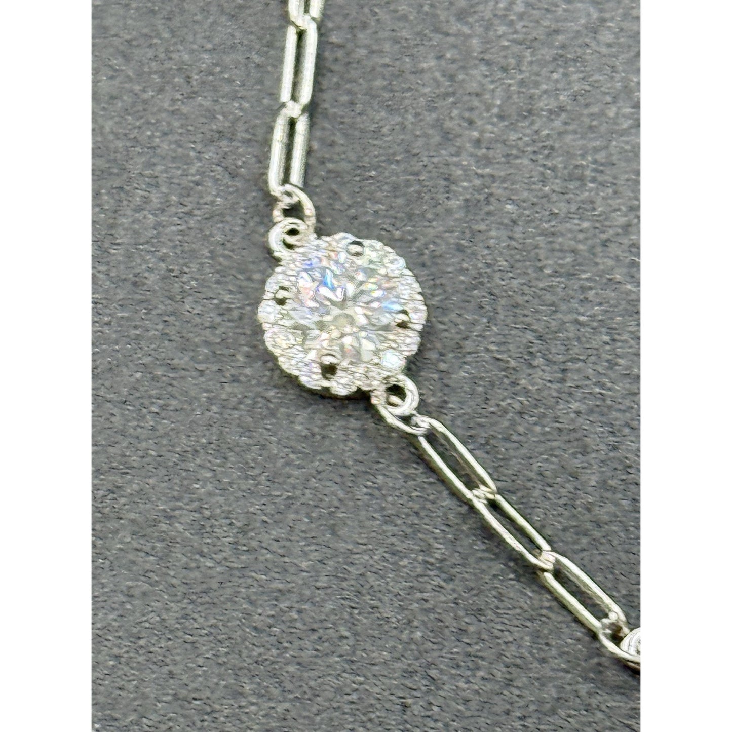 7.25” Sterling Silver Moissanite Station Bracelet GRA Adjustable