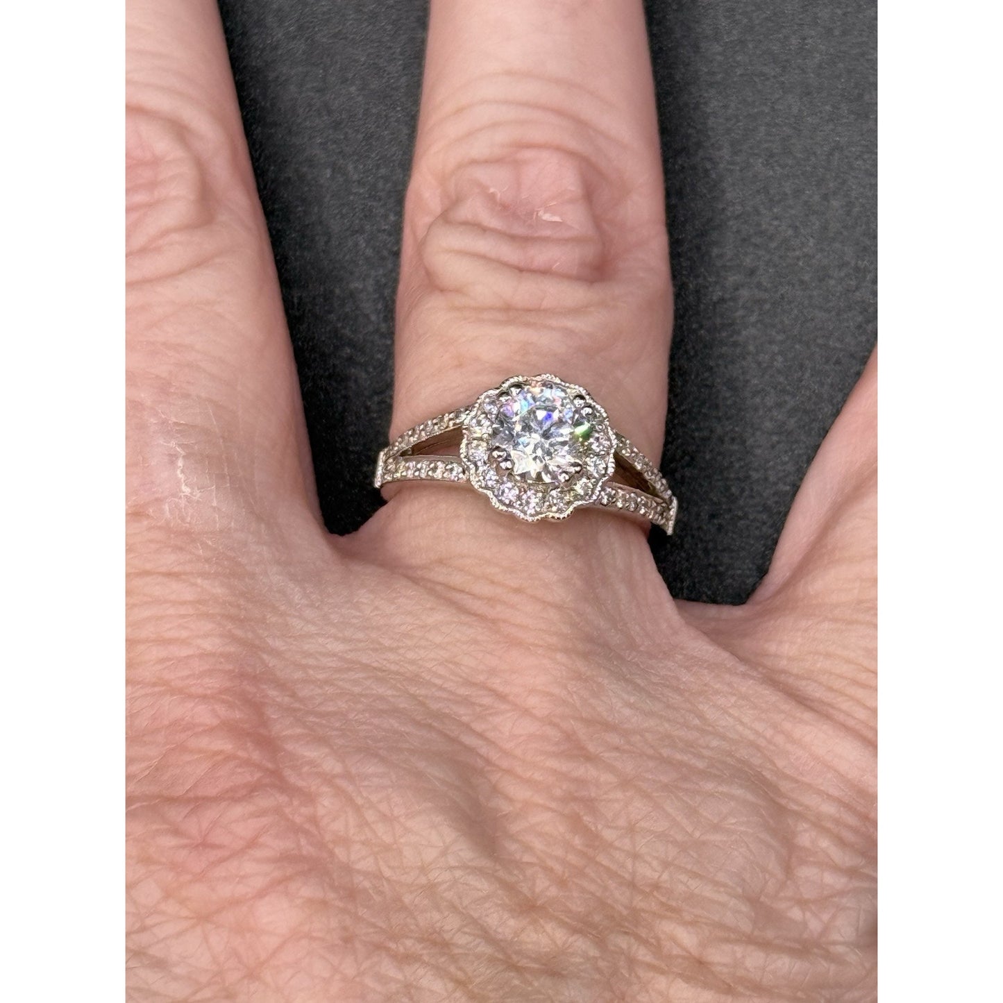 EUC Sterling Silver Cubic Zirconia Split Halo Ring Size 6.50 925 #5 P5