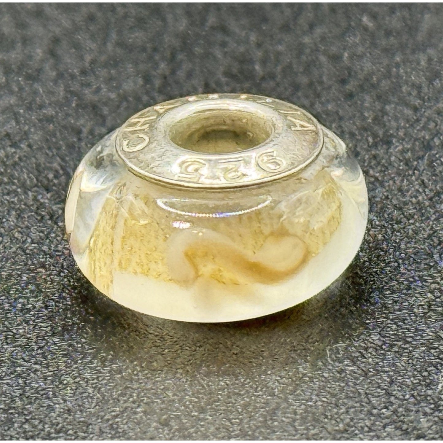 Chamilia Sterling Silver White Shimmering Gold Murano Glass Charm P19