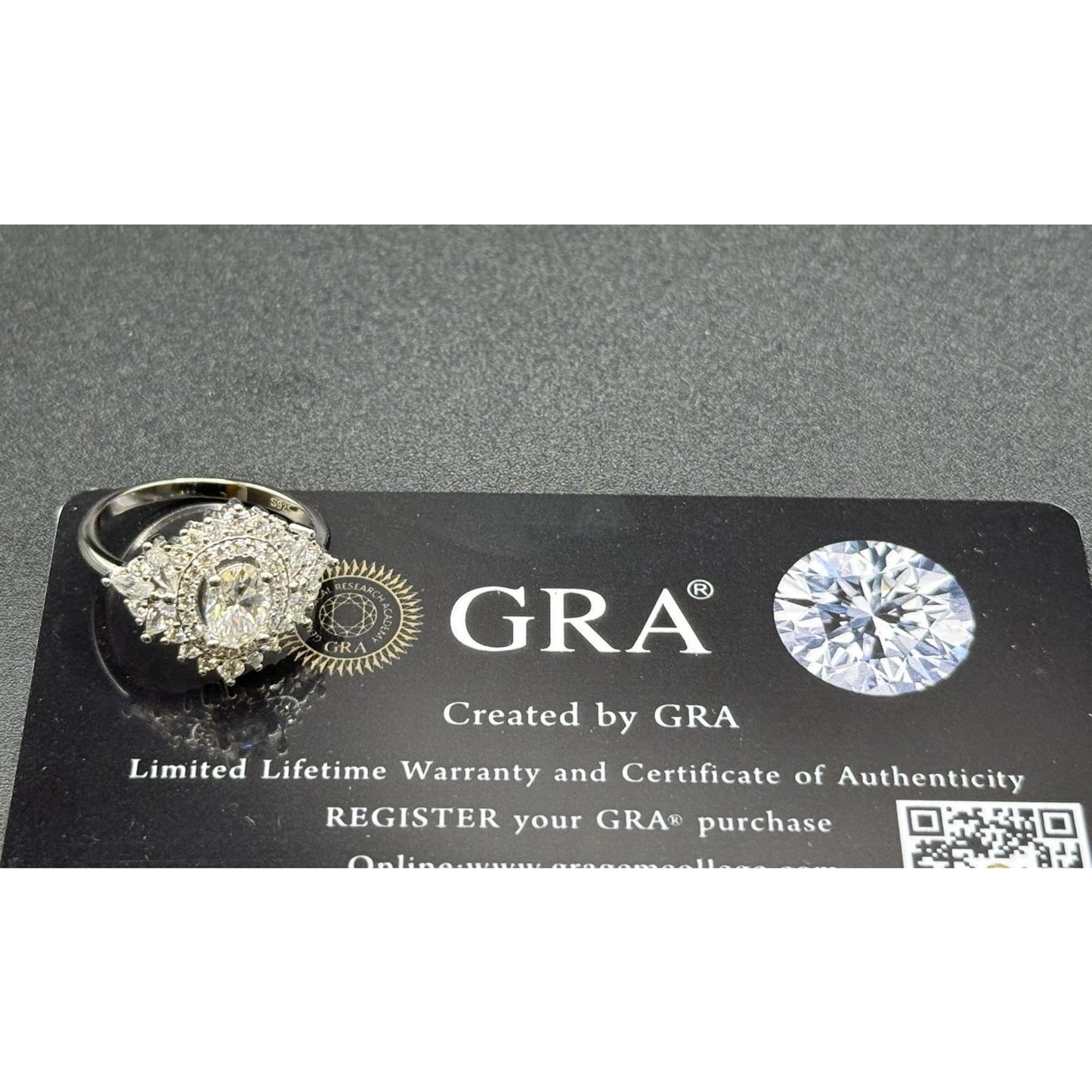 New Condition Sterling Silver Moissanite Deco Ring Size 6.75 GRA