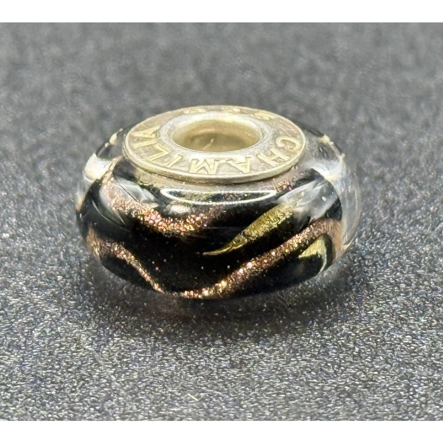 Chamilia Sterling Silver Shimmering Pink, Black, Gold Murano Charm #2 P19