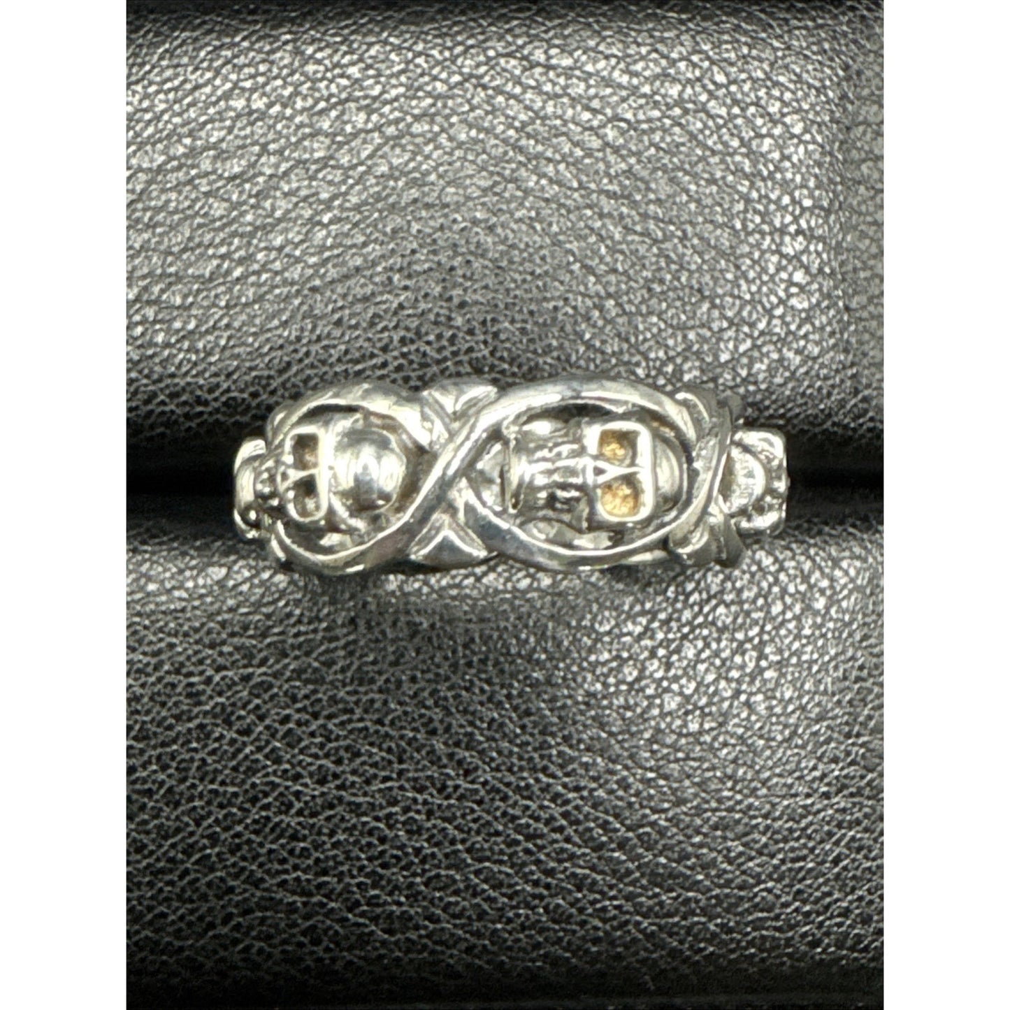 New Condition Sterling Silver Infinity Skulls Band Ring 925 Size 10