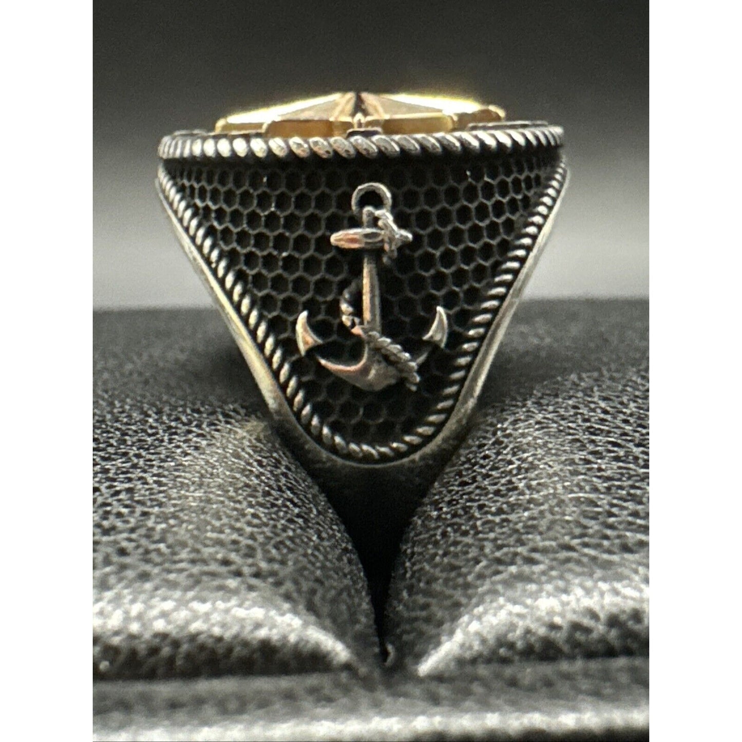 New Condition Sterling Silver Two Tone Compass Ring 925 Size 10 Oxidized