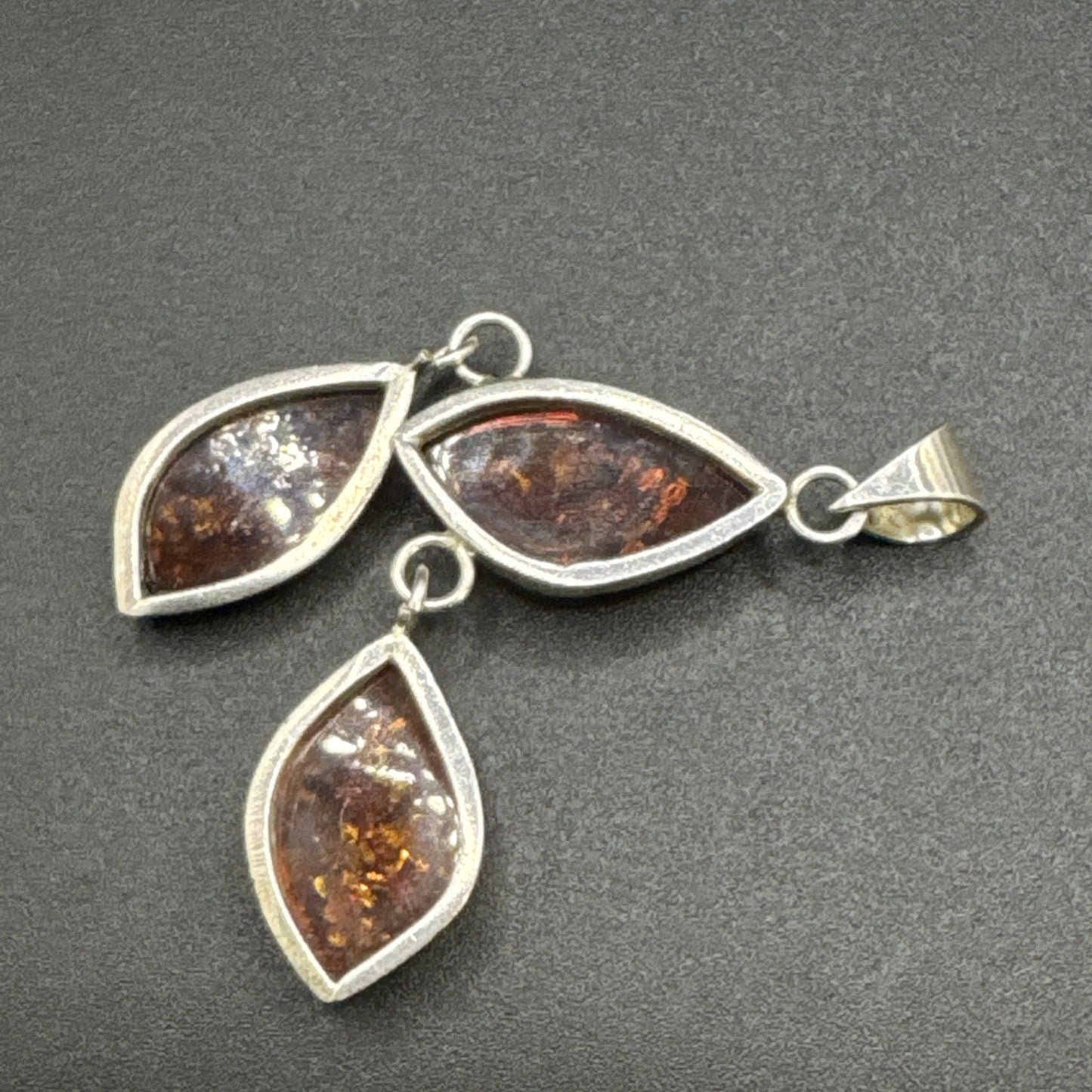 Vintage Sterling Silver Multi Amber Dangle Pendant 925 P2