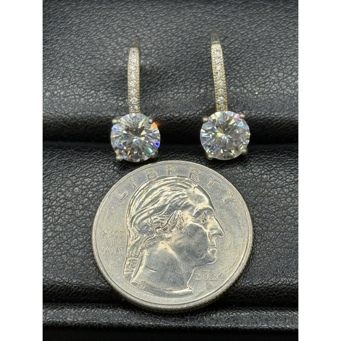 Vintage Sterling Silver Cubic Zirconia Dainty Dangle Earrings 925 P10