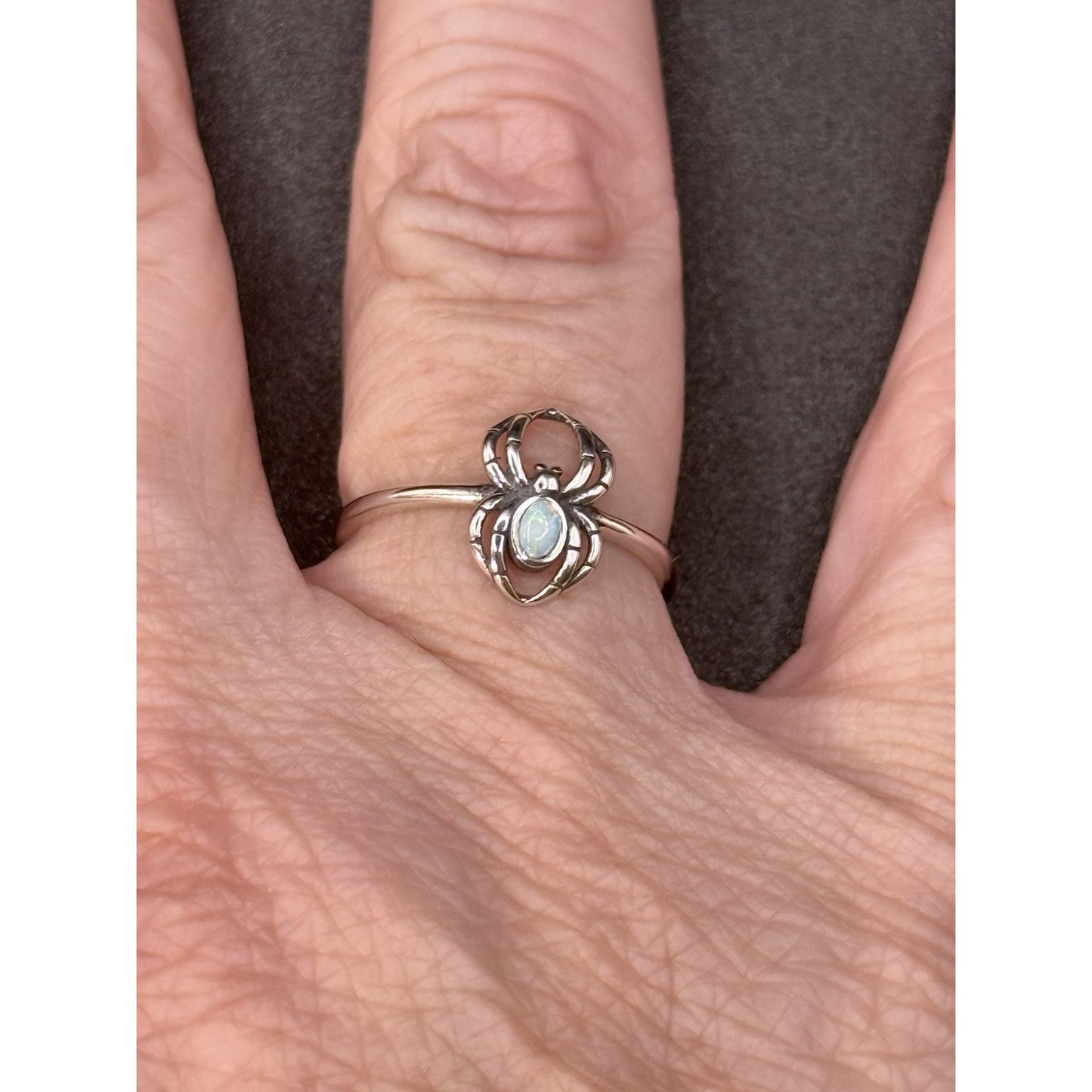 New Condition Sterling Silver Lab Opal Dainty Spider Ring Size 6.50