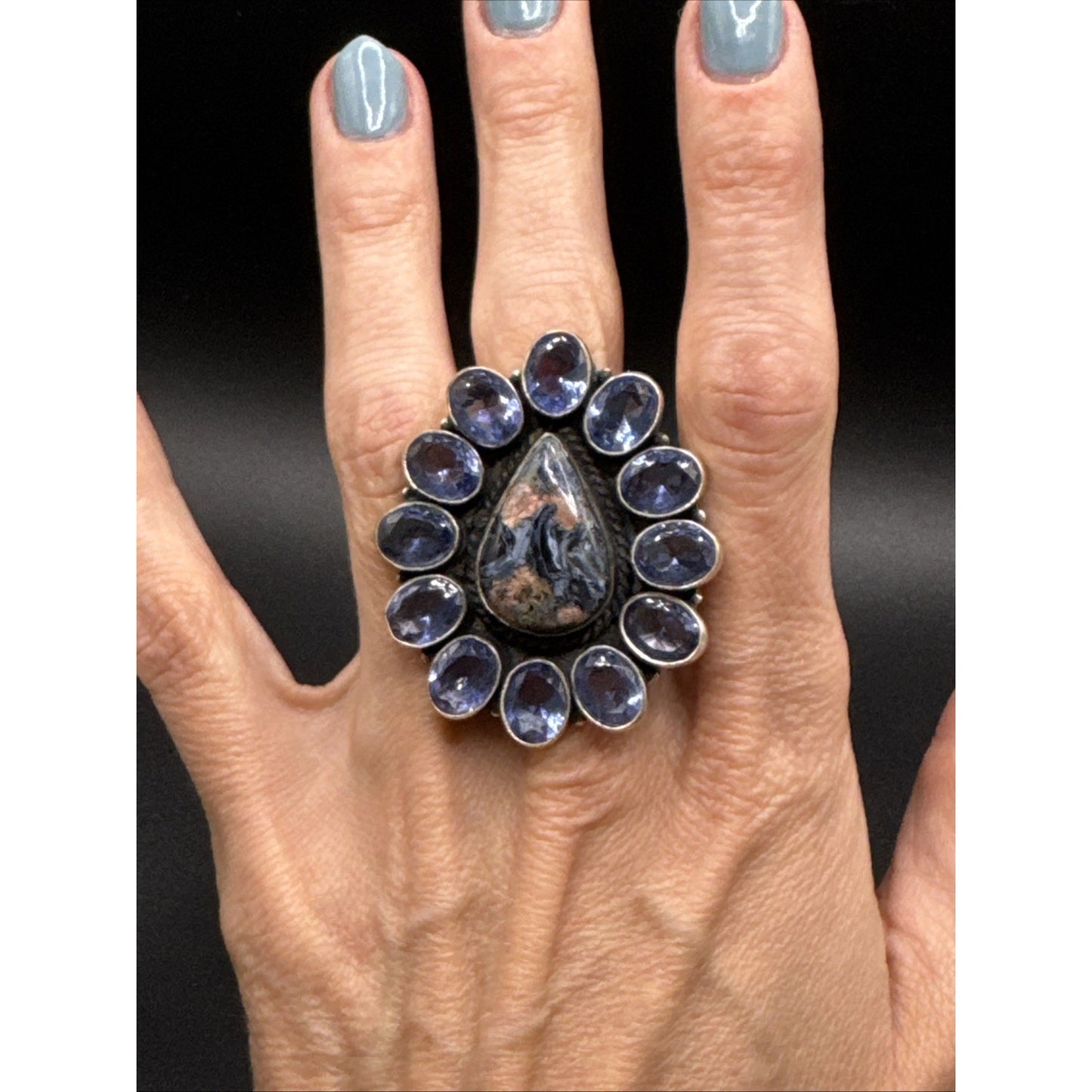 Sterling Silver Pietersite Tanzanite Statement Ring 23g 40x48mm 925 Size 7 T9