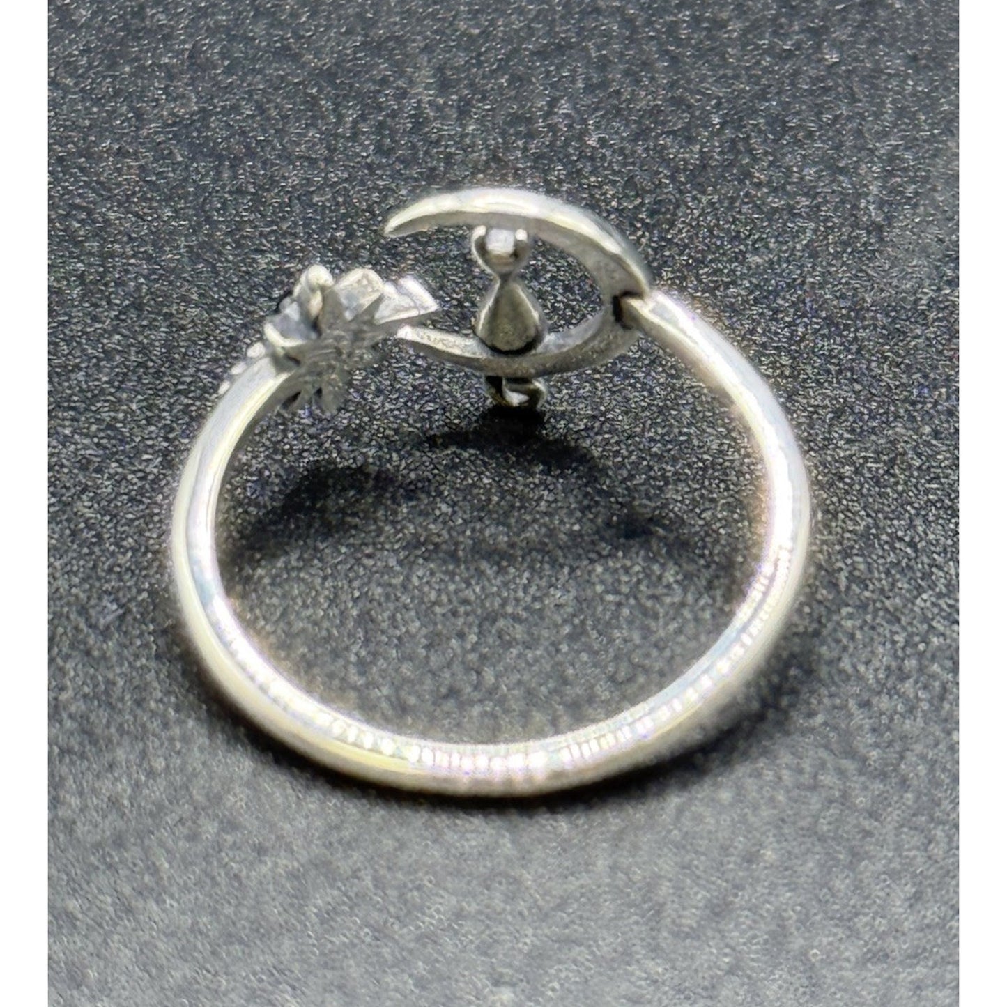 New Condition Sterling Silver Cat Moon Genuine Onyx Ring Size 7.00 Adjustable