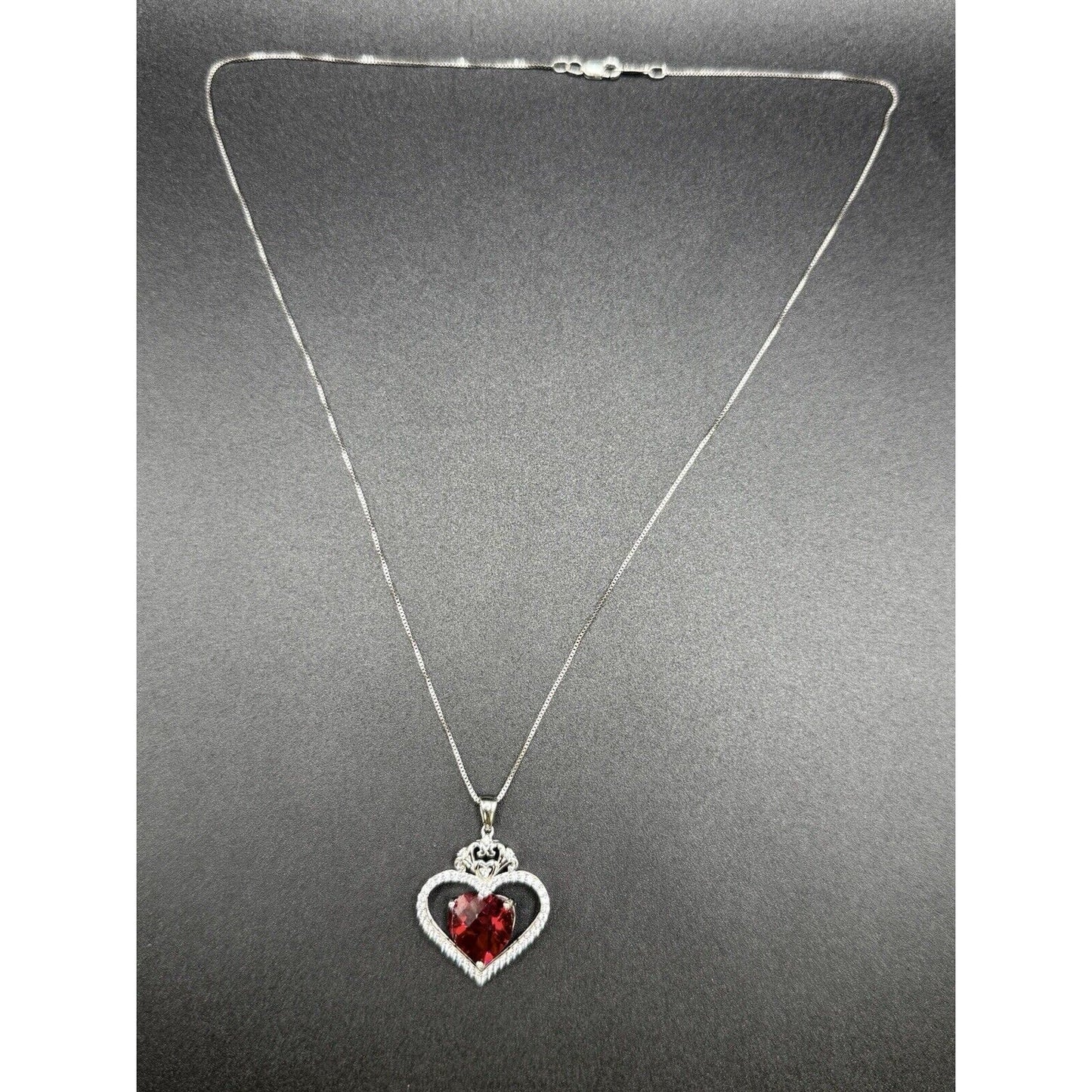 New Sterling Silver Lab Created Ruby White Sapphire Heart Pendant Necklace