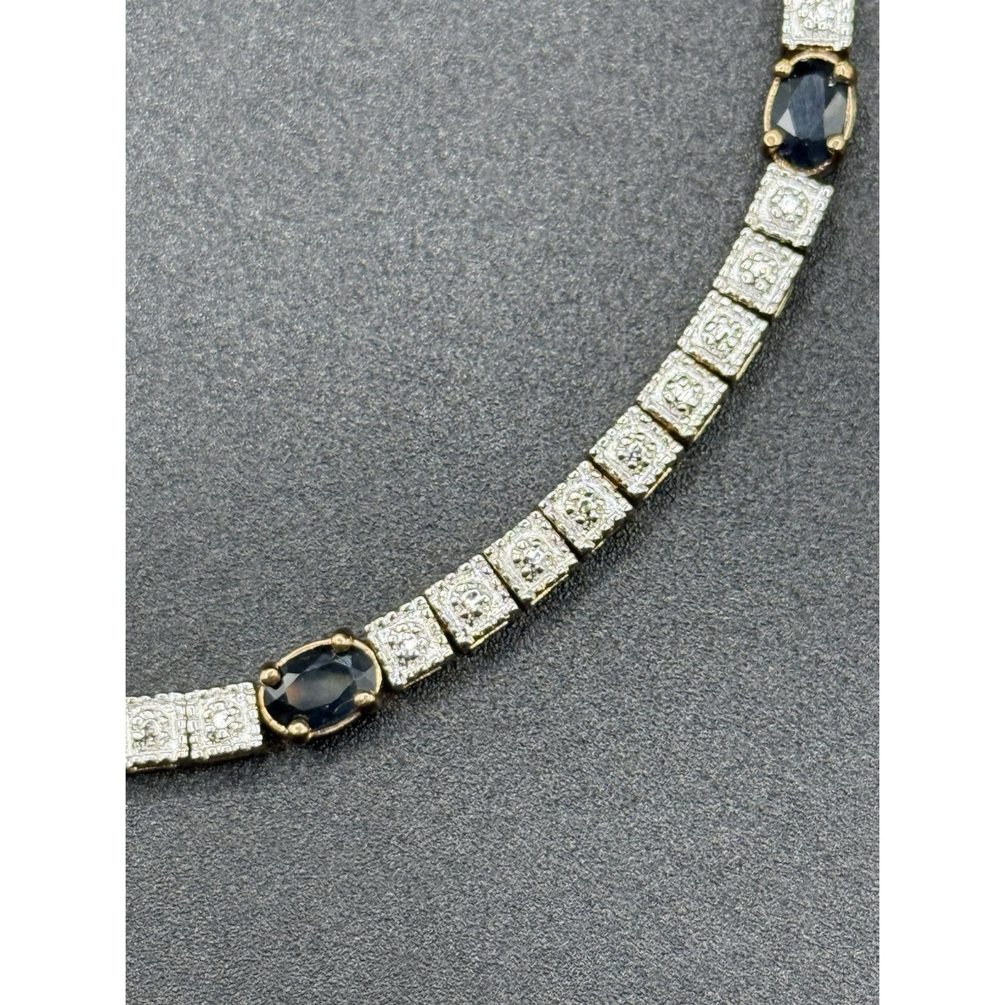 7.5” Sterling Silver Two Tone Genuine Sapphire Tennis Bracelet 12 Grams P5