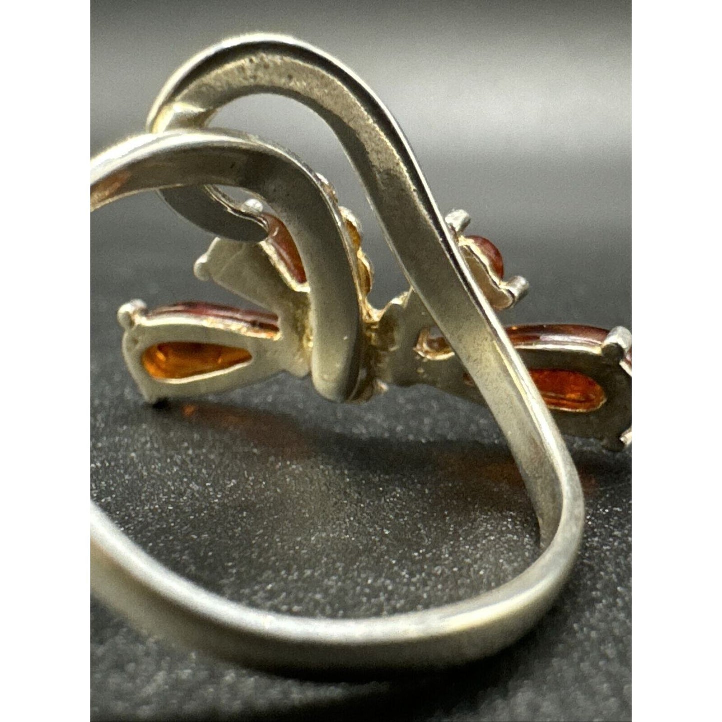 Modern Sterling Silver 925 Amber Dragonfly Ring Size 7.5 F18