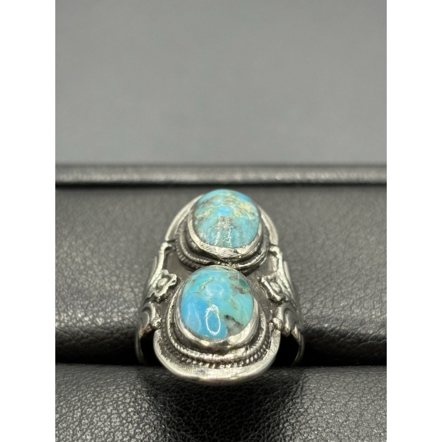 New Condition Sterling Silver Double Turquoise Ring Size 6 925