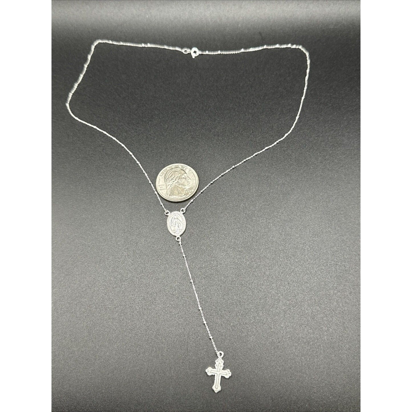 18” New Condition Sterling Silver Rosary Necklace 925