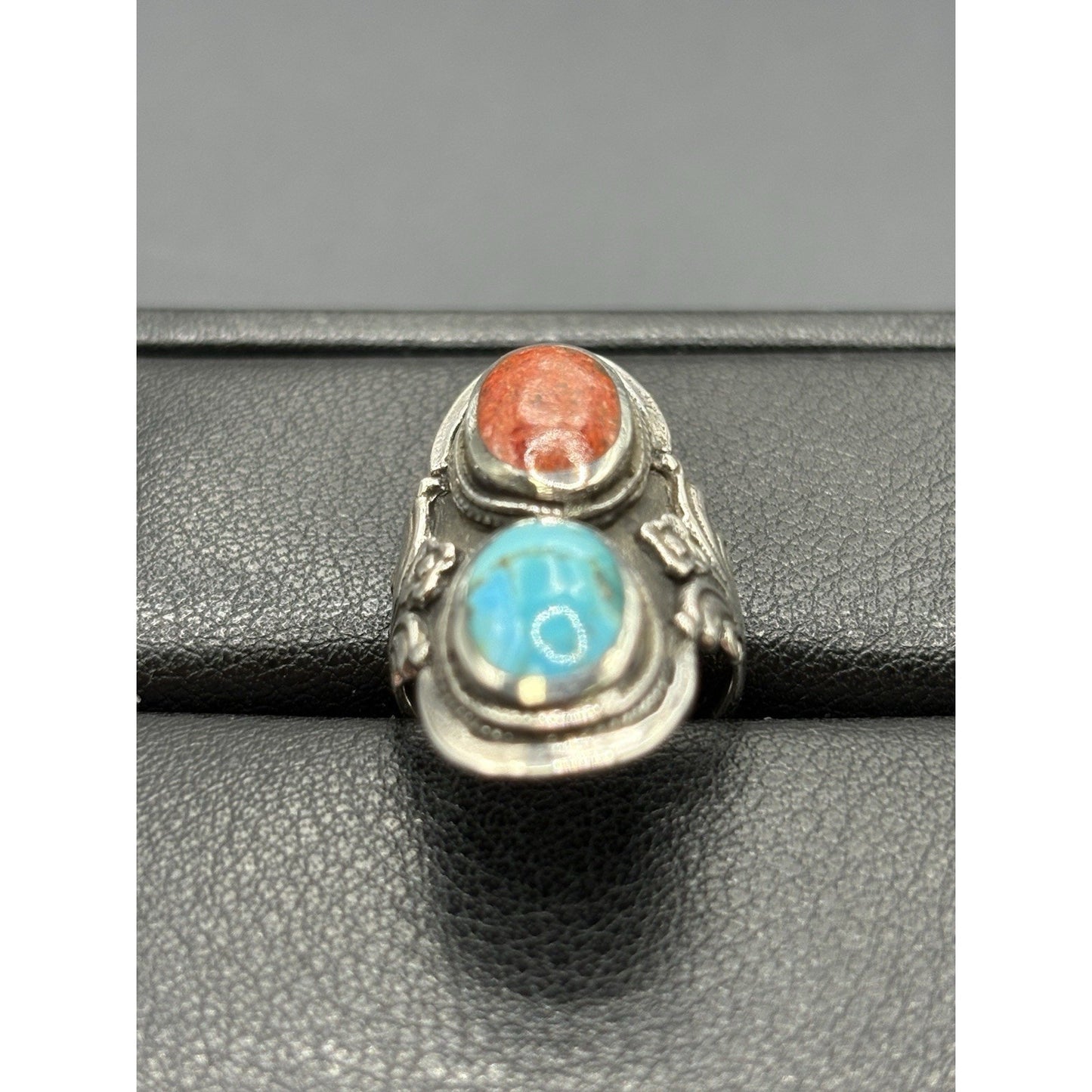 New Condition Turquoise Coral Long Ring 925 Size 5
