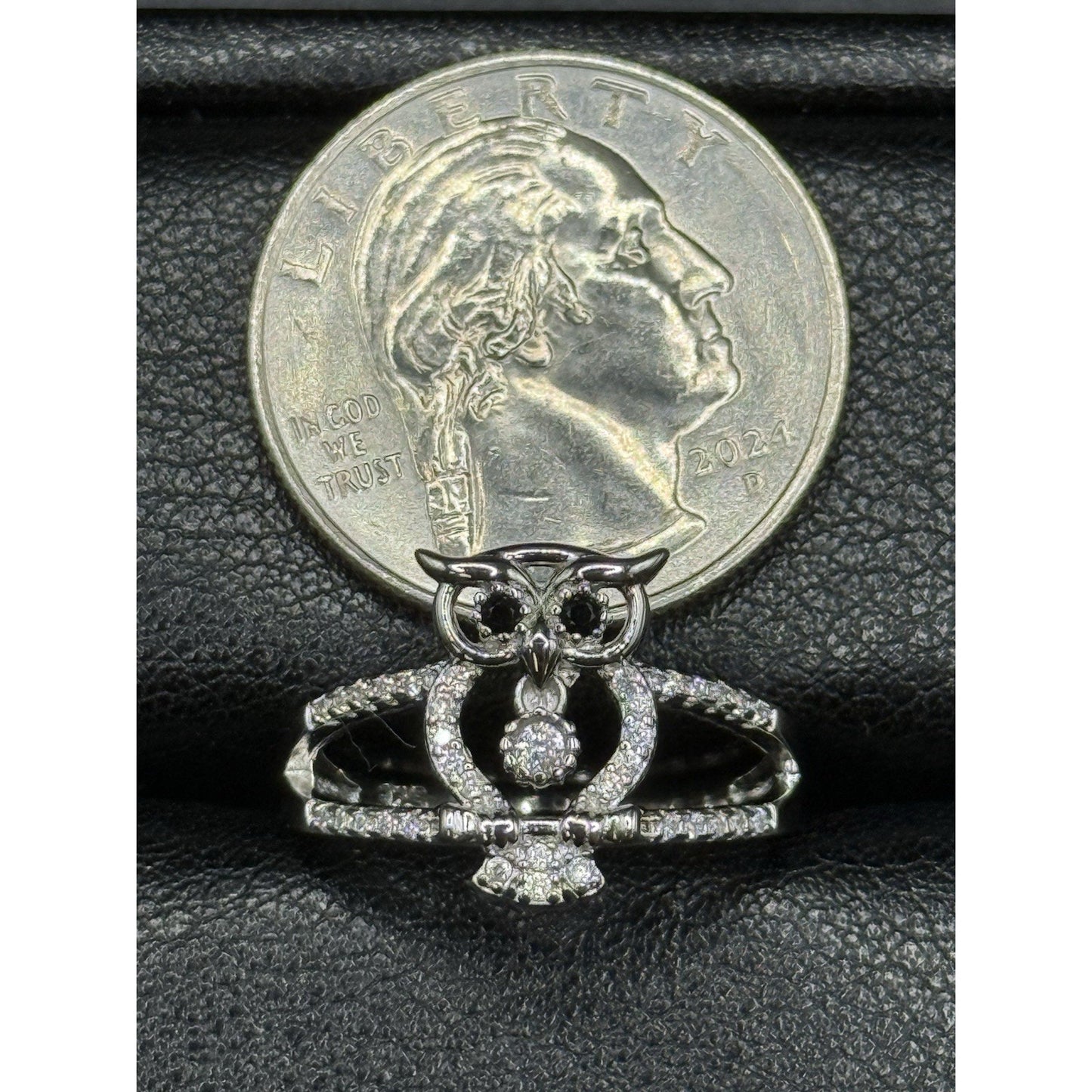 New Condition Sterling Silver Cubic Zirconia Owl Ring Size 7.00