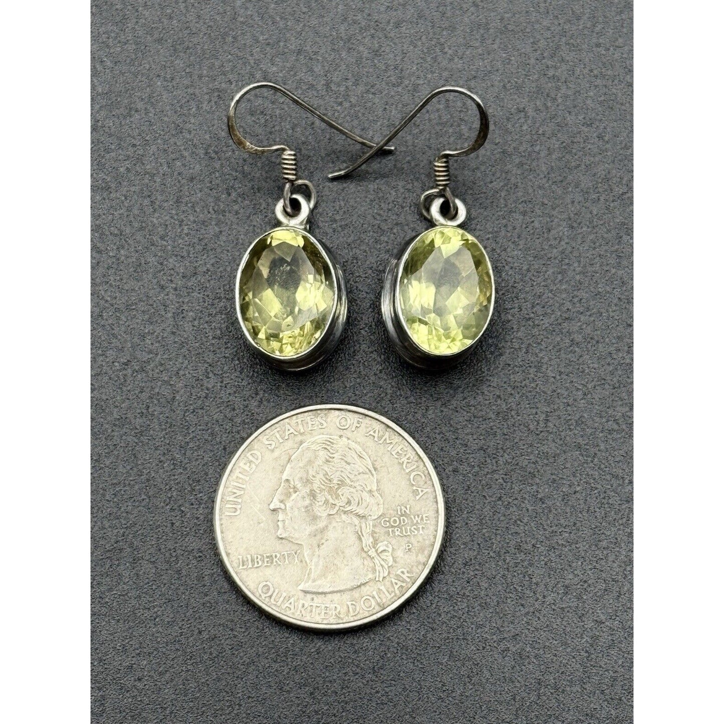 Sterling Silver Lemon Quartz Dangle Earrings 925 N12