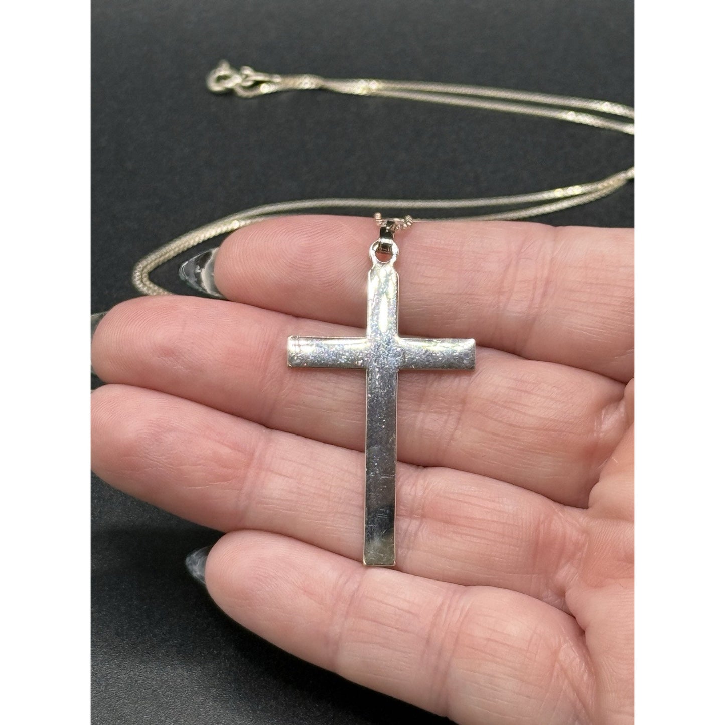 24” Sterling Silver Cross Pendant Necklace 925 P10
