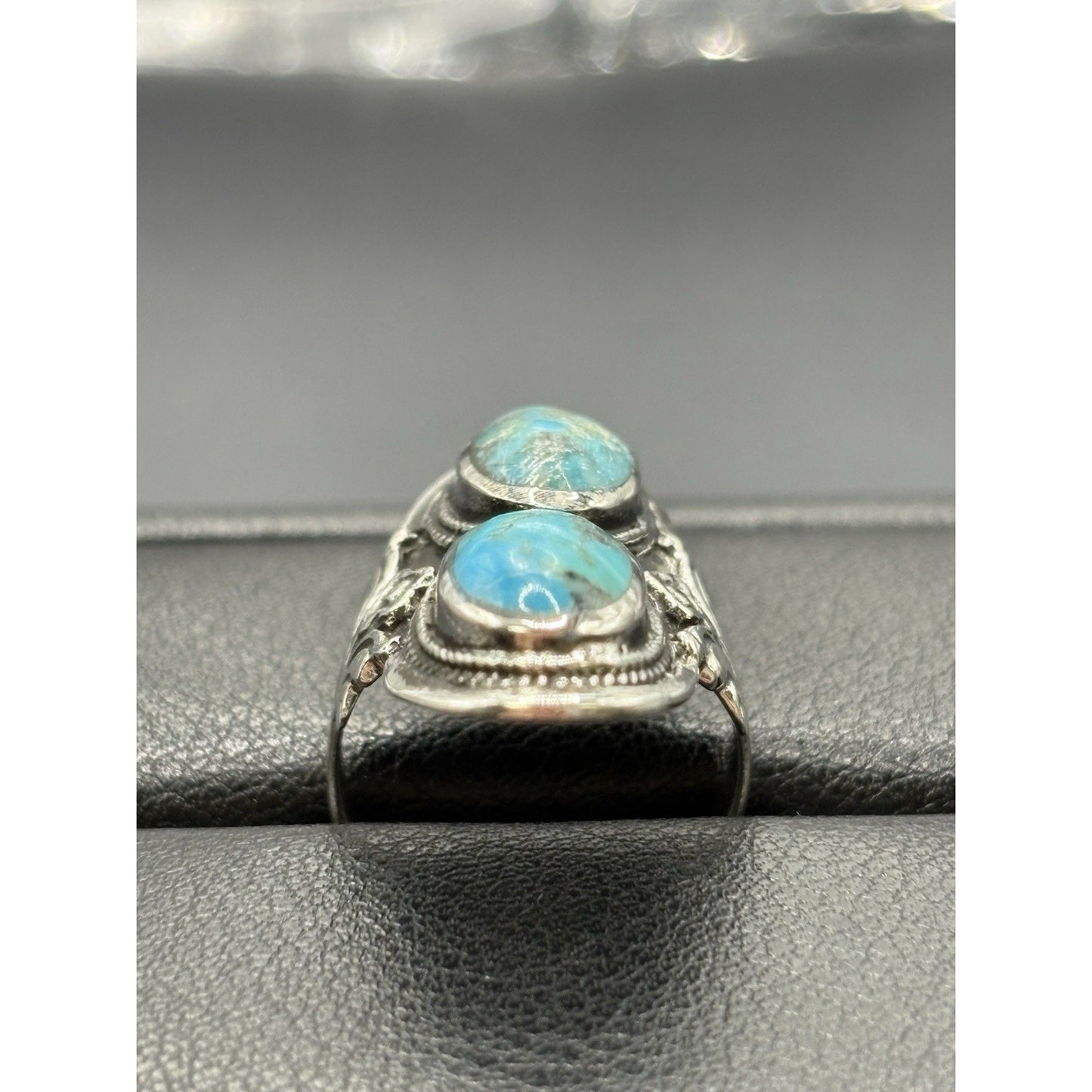 New Condition Sterling Silver Double Turquoise Ring Size 6 925