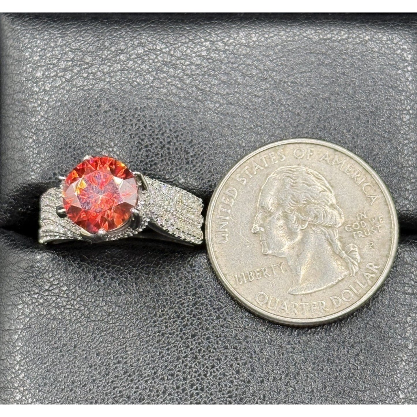 New Condition 3 ct Red Moissanite Sterling Silver Engagement Ring Size 7.25 GRA