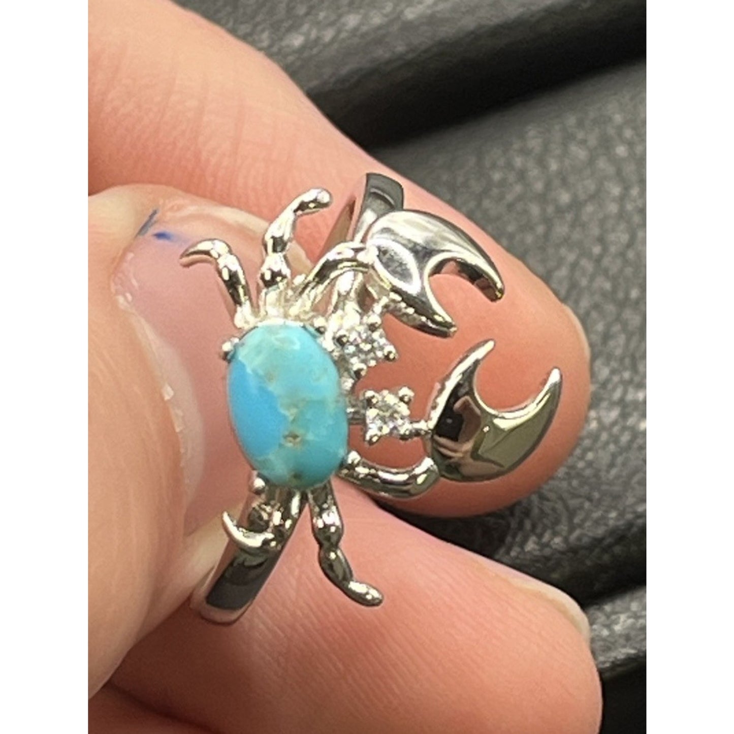 New Condition Sterling Silver Turquoise Crab Ring Size 7