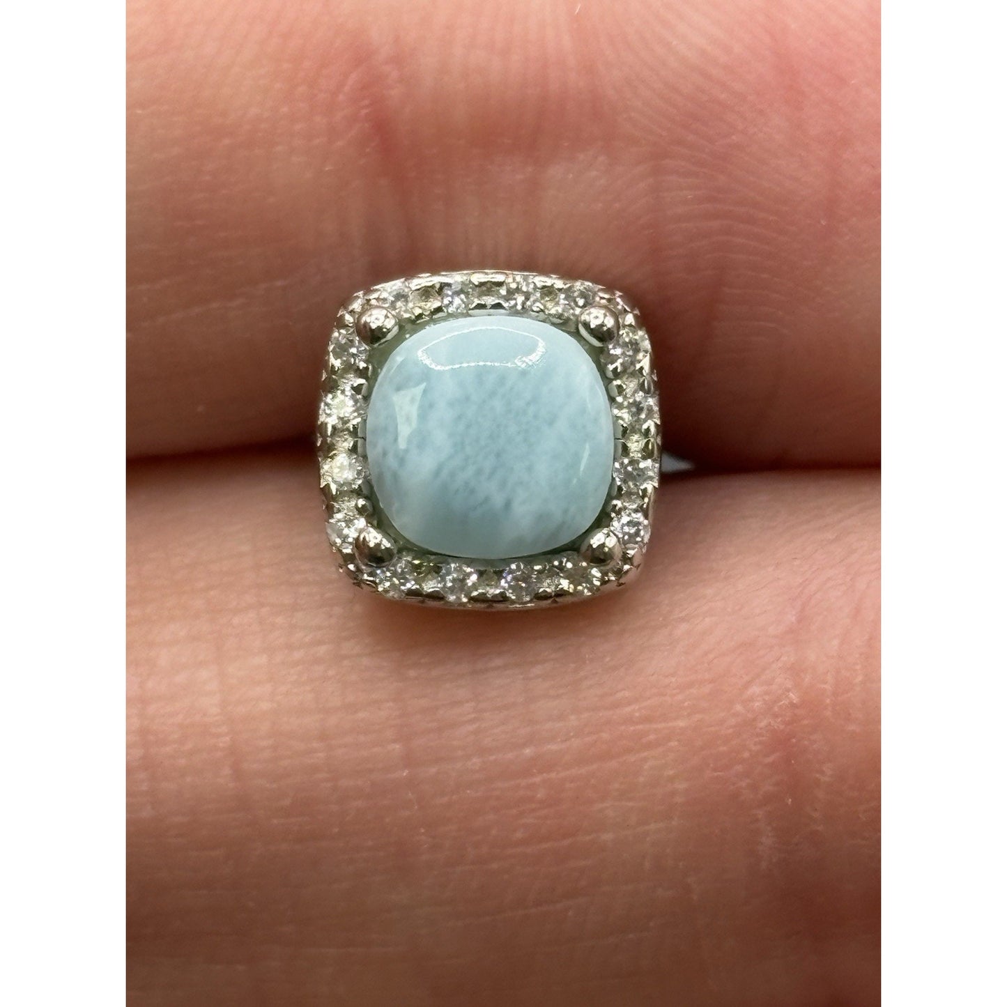 New Condition Sterling Silver Larimar Cubic Zirconia Stud Earrings