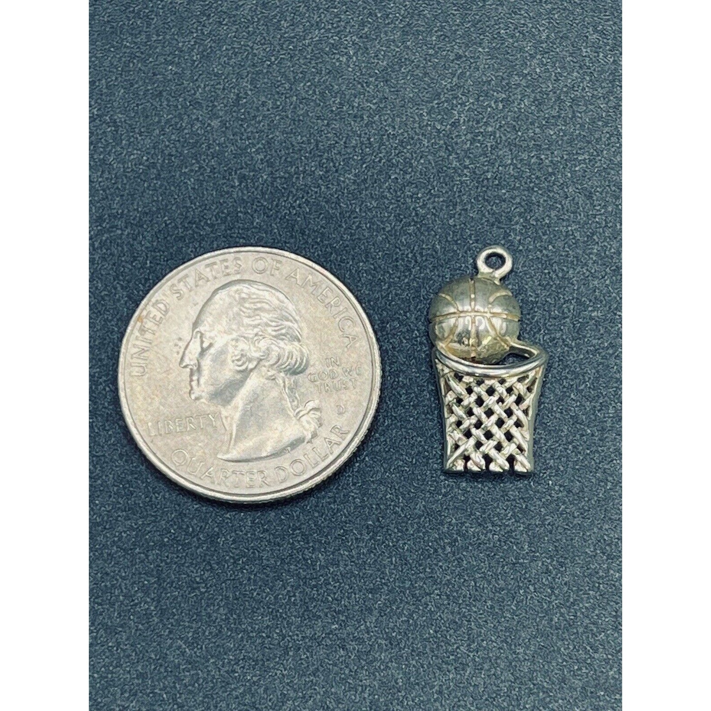 Vintage Sterling Silver Basketball And Net Charm 925 K11