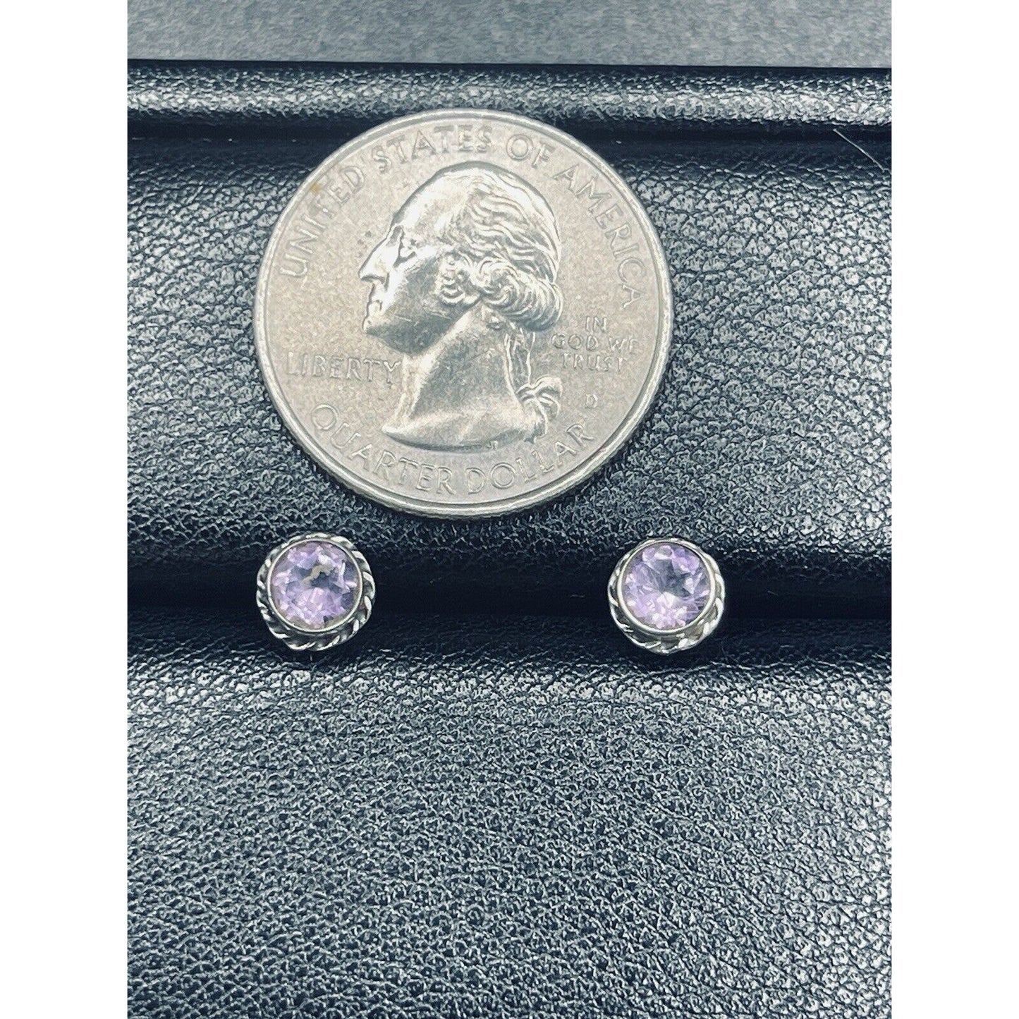 New Condition Sterling Silver 5MM Amethyst Stud Earrings 925