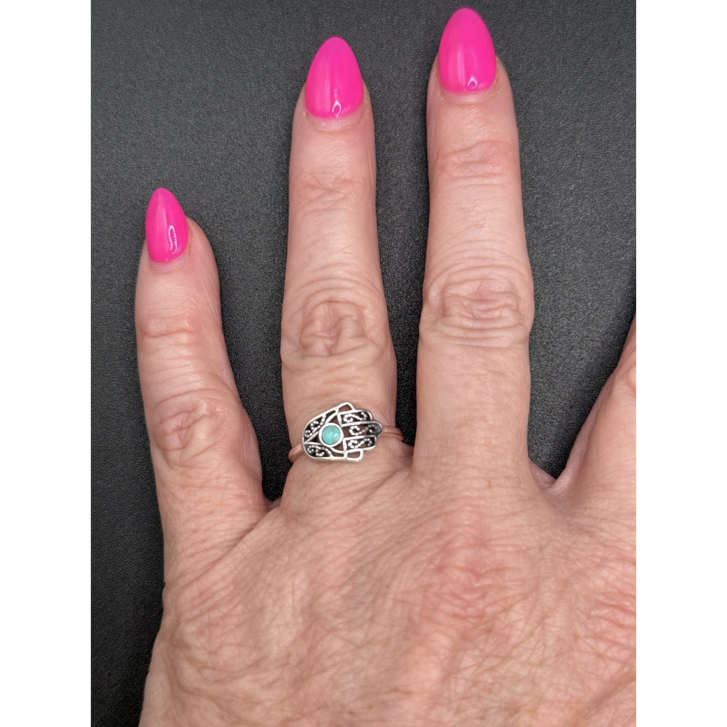 New Condition Sterling Silver Genuine Turquoise Hansa Ring Size 7.00
