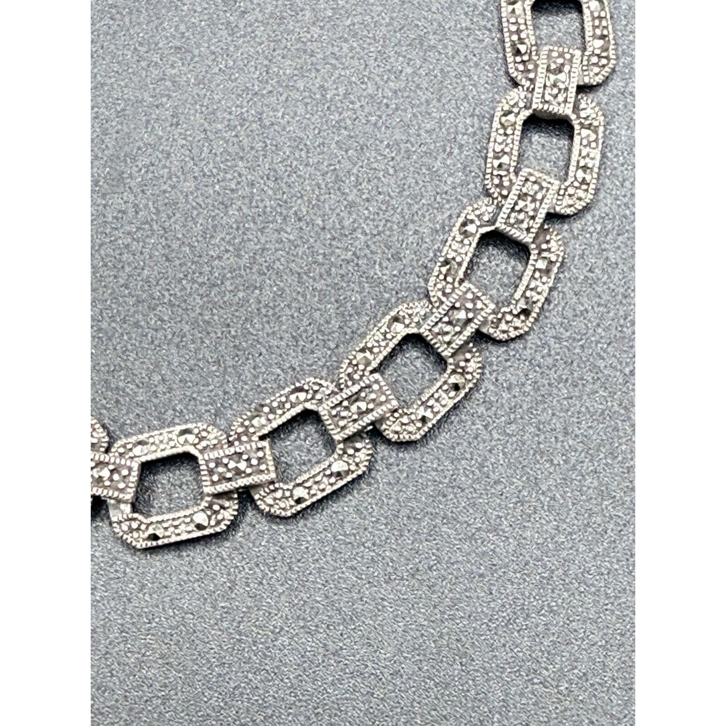 Vintage Sterling Silver Marcasite Link Bracelet 7.75” 23 Grams M8