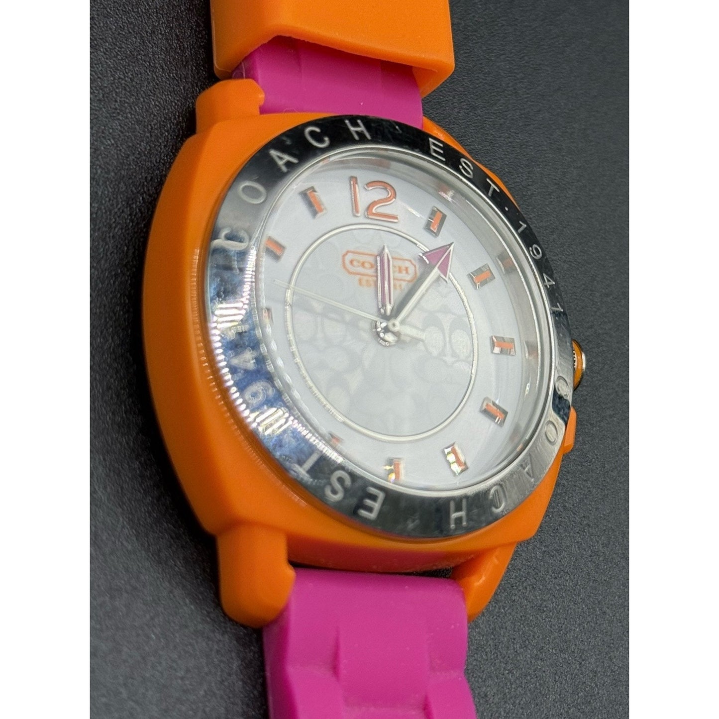 Coach 40MM Orange Pink Rubber Watch N19