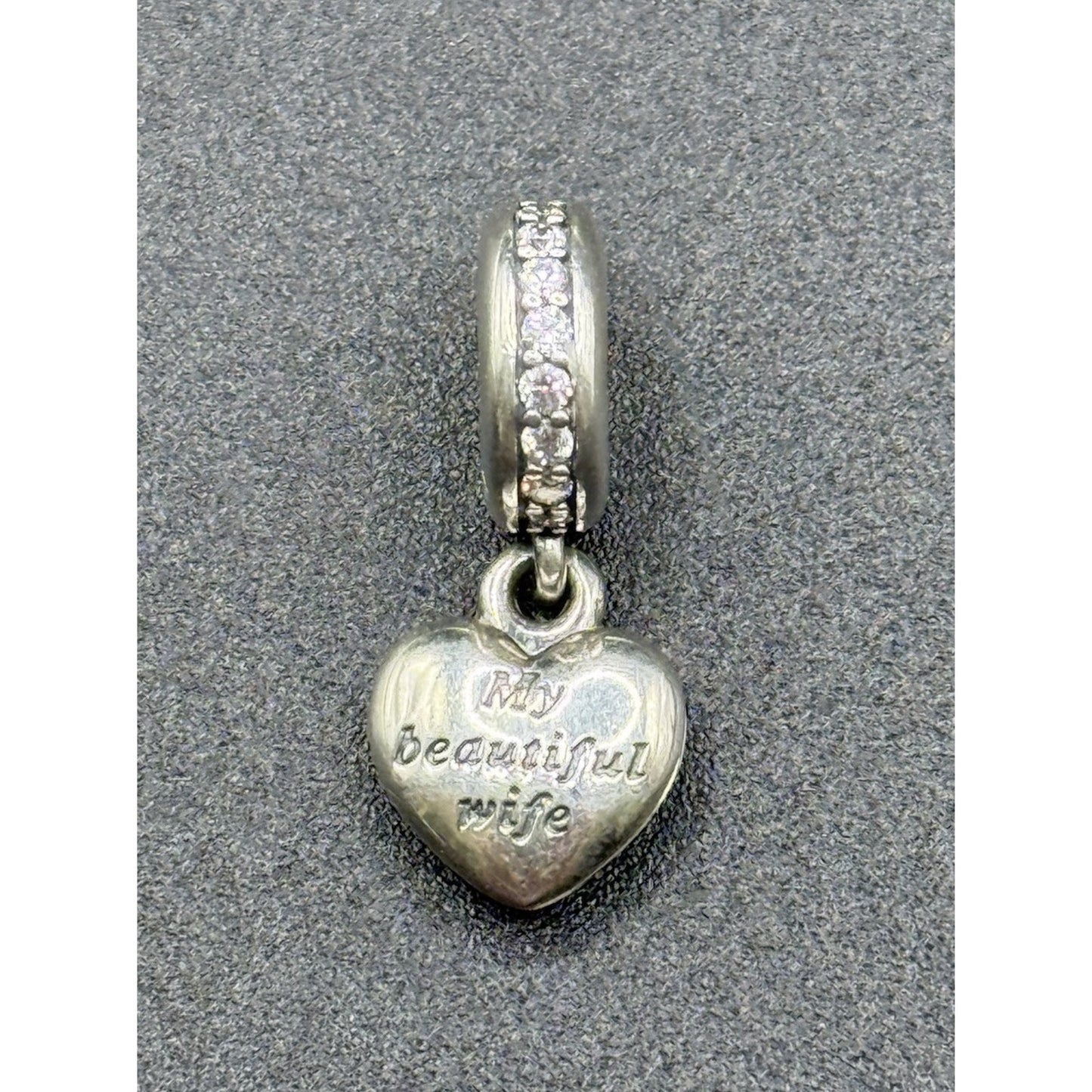 Pandora Sterling Silver Cubic Zirconia Locket Charm “My Beautiful Wife” ALE P12