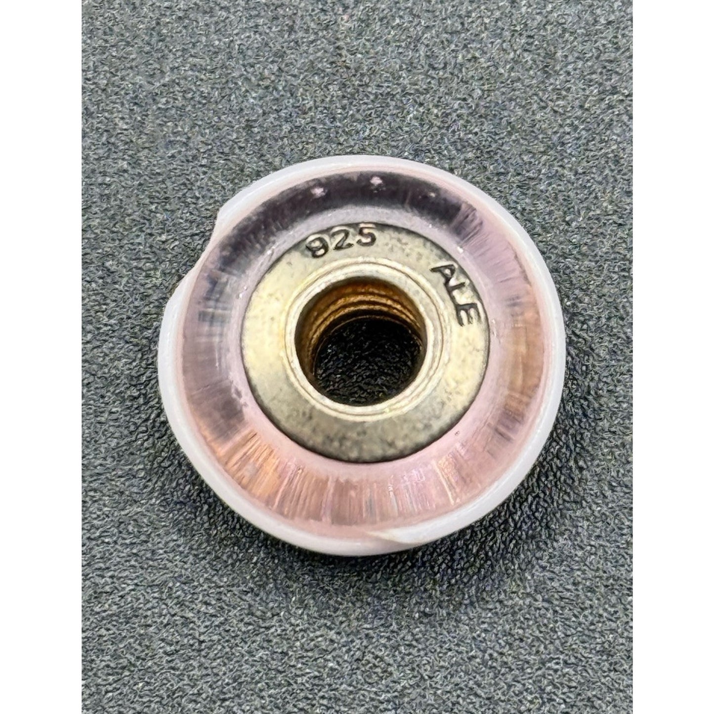 Pandora Sterling Silver Pink W/ Raised White Stripe Murano Charm ALE P13