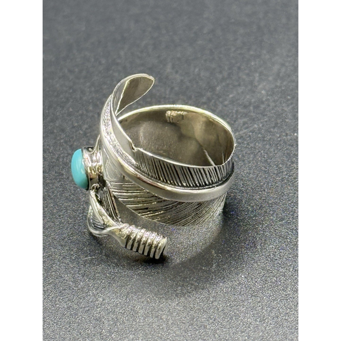 New Condition Sterling Silver Genuine Turquoise Ring Size 7.00 Feather Bypass