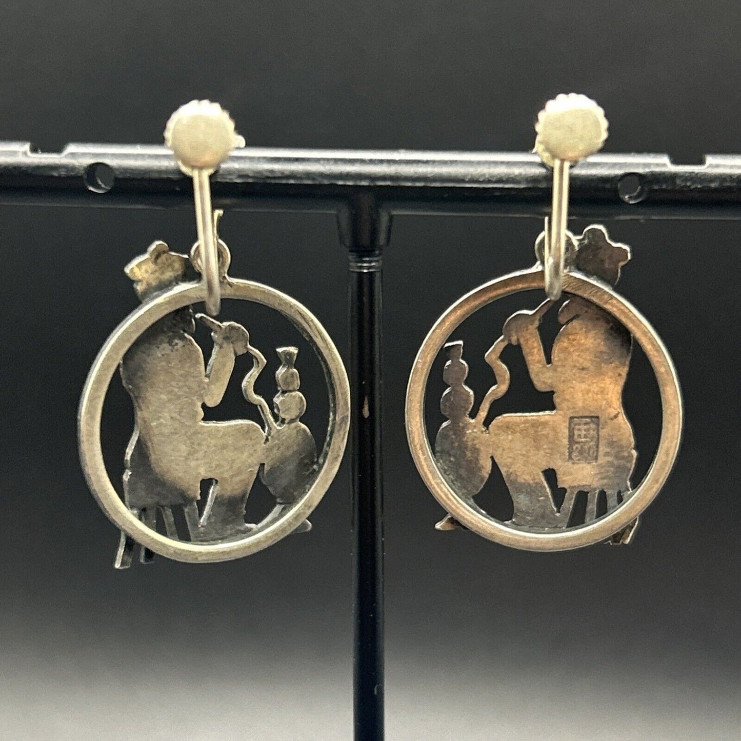 Antique 900 Silver Hookah Smoking Man Screwback Earrings K15 Tested