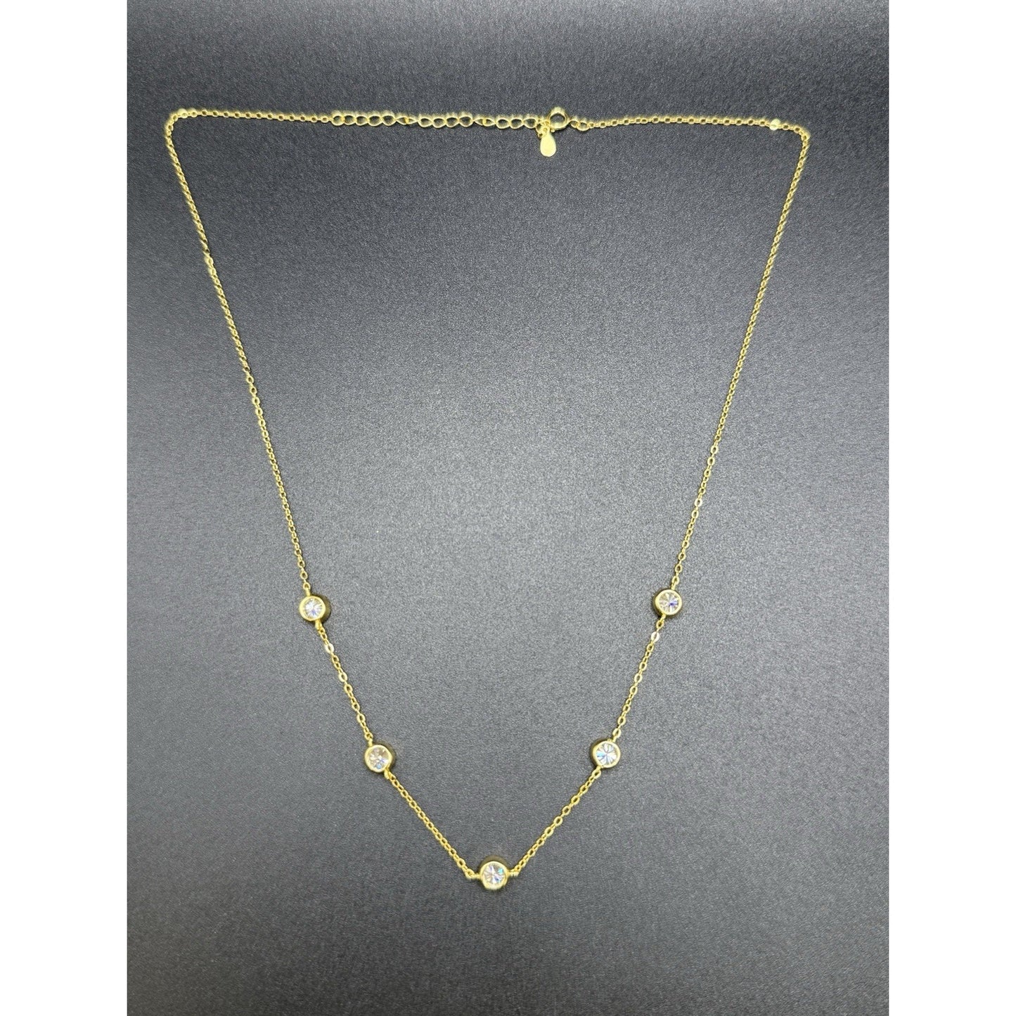 New Condition 18” Gold Sterling Silver Moissanite Station Necklace GRA