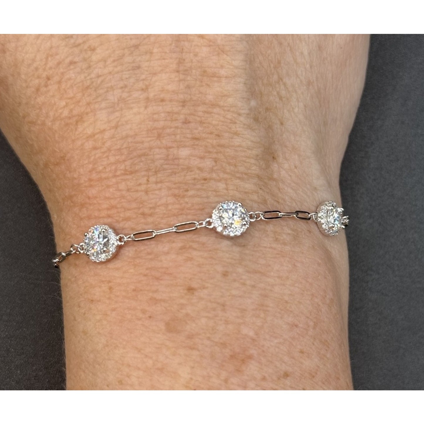 7.25” Sterling Silver Moissanite Station Bracelet GRA Adjustable