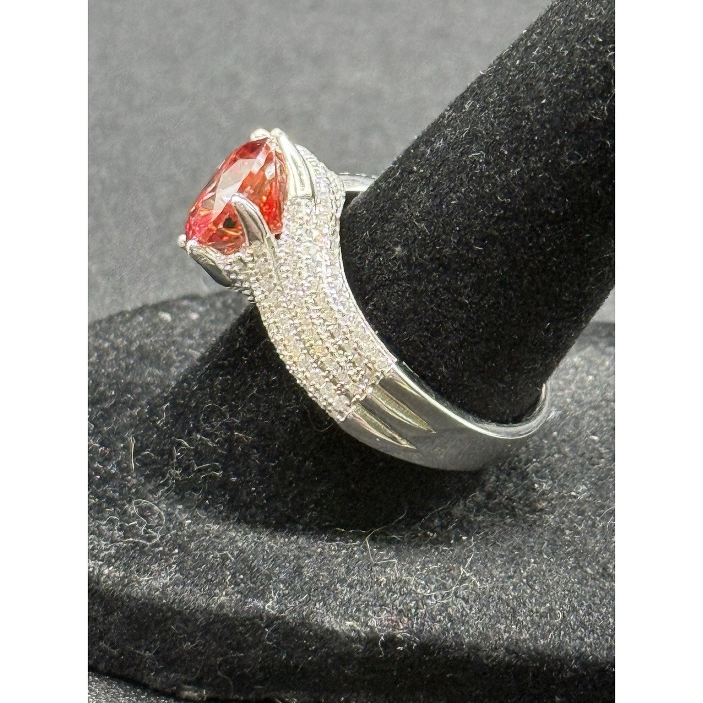 New Condition 3 ct Red Moissanite Sterling Silver Engagement Ring Size 7.25 GRA