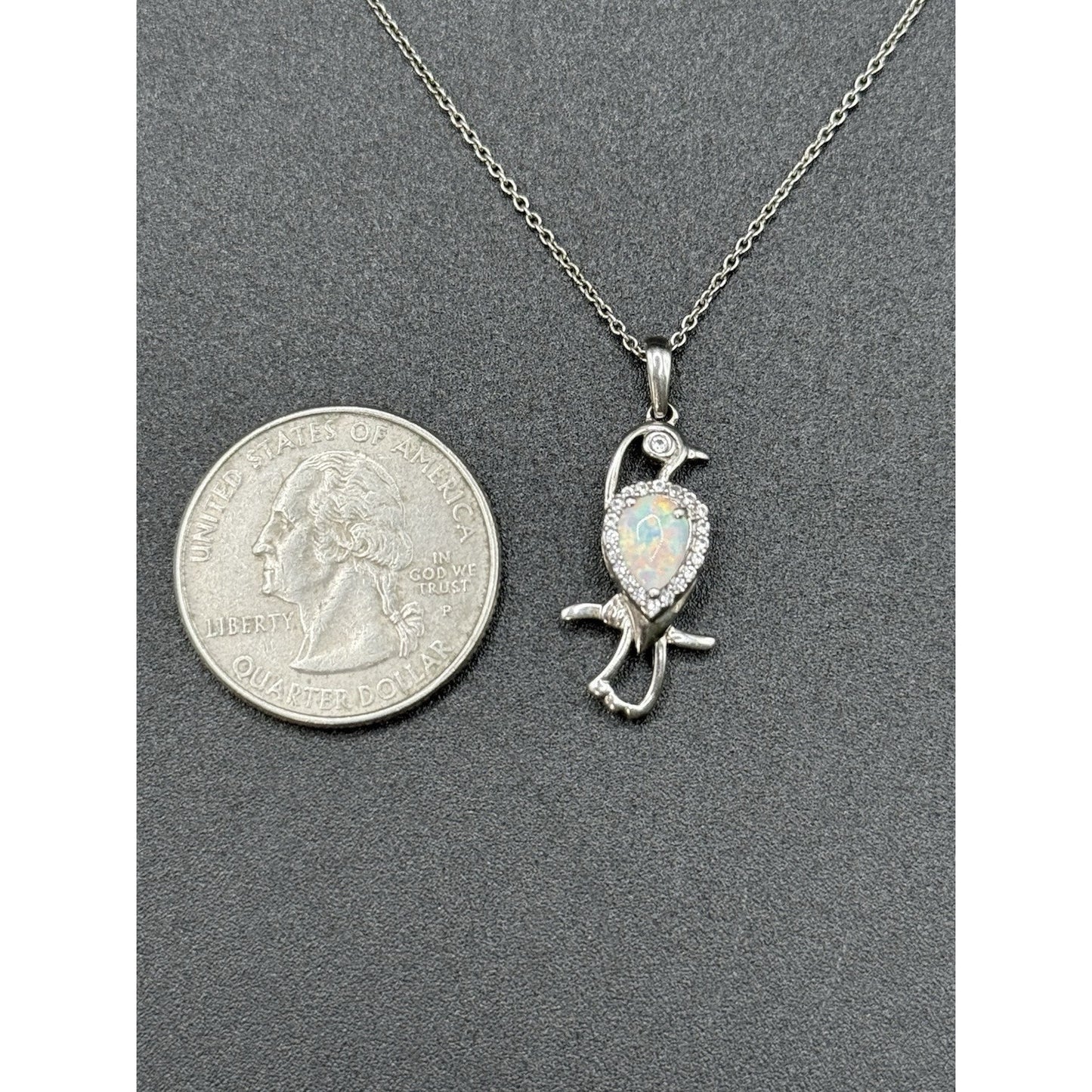 18” Sterling Silver Opal JWBR White Sapphire Pendant Necklace Parrot 925 N13