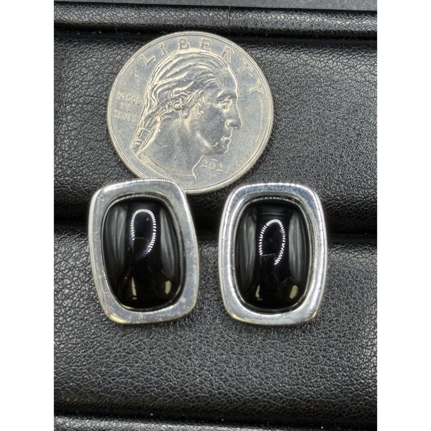 Sterling Silver Onyx 20x15MM Earrings 925 P3