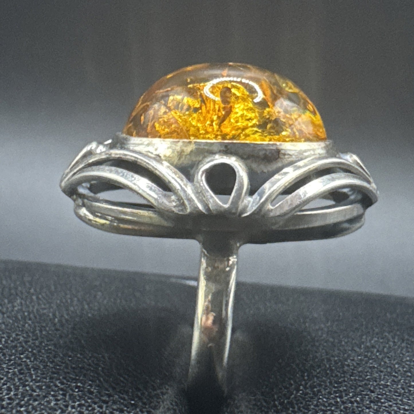 Modernist Sterling Silver Amber Statement Ring 925 Size 5.75 P2