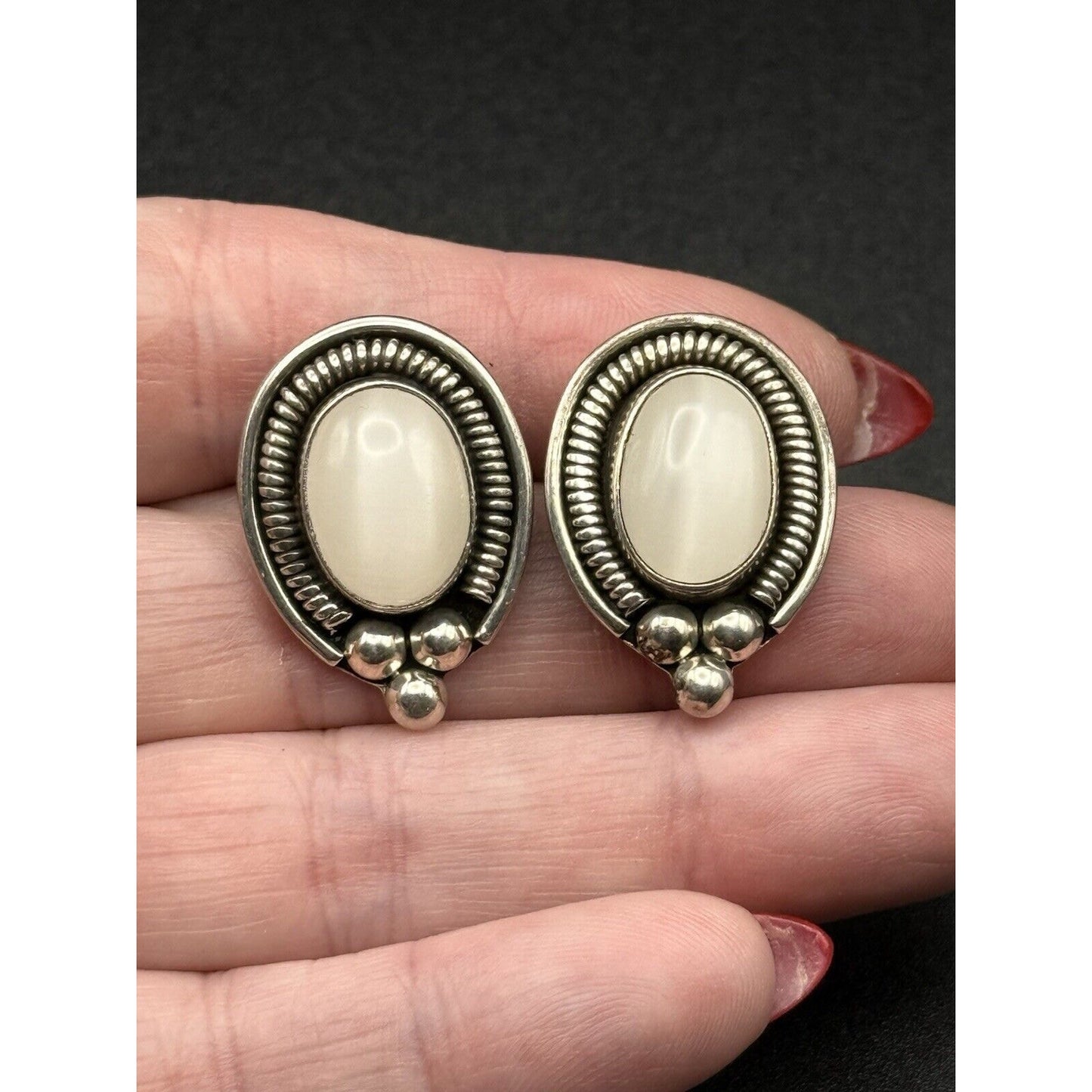 ATI Sterling Silver Cats Eye Glass Earrings 925 Mexico N11