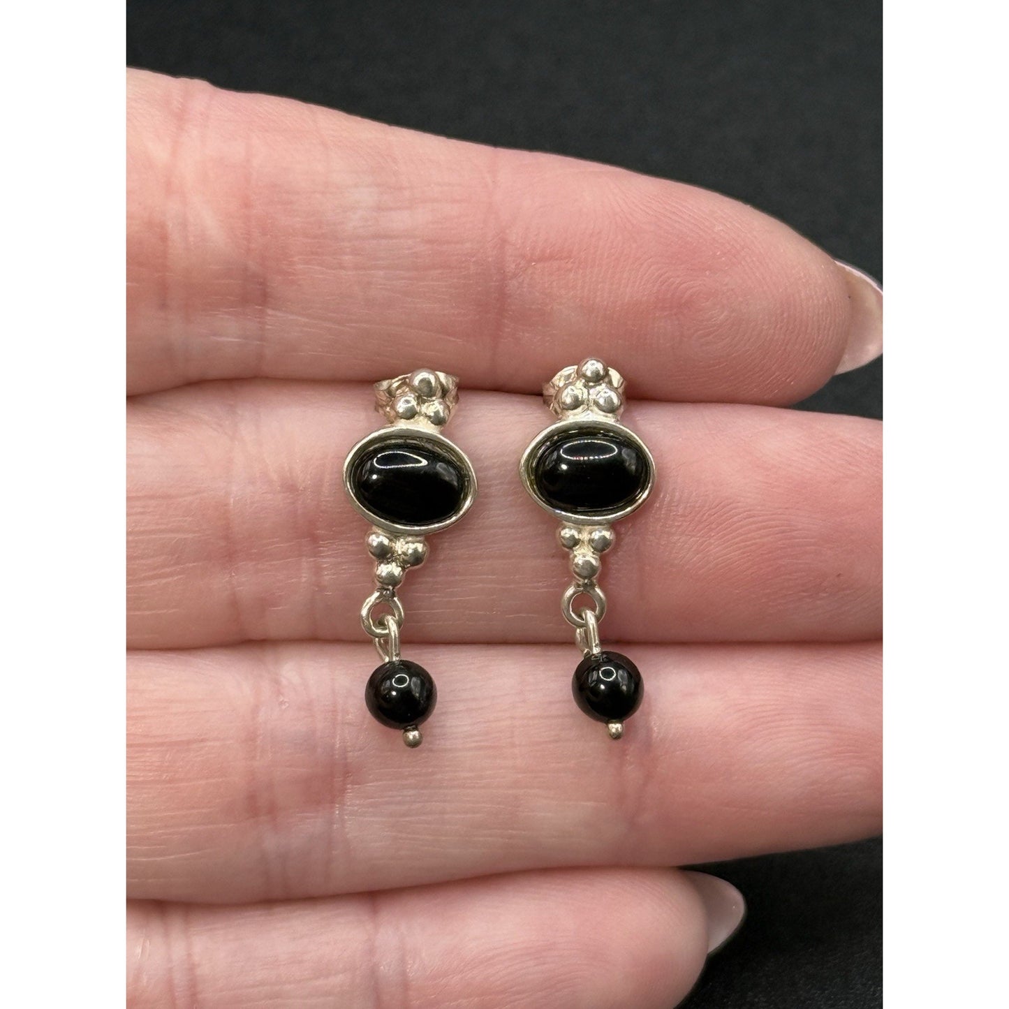 Sterling Silver Onyx Dangle Earrings 925 Q23