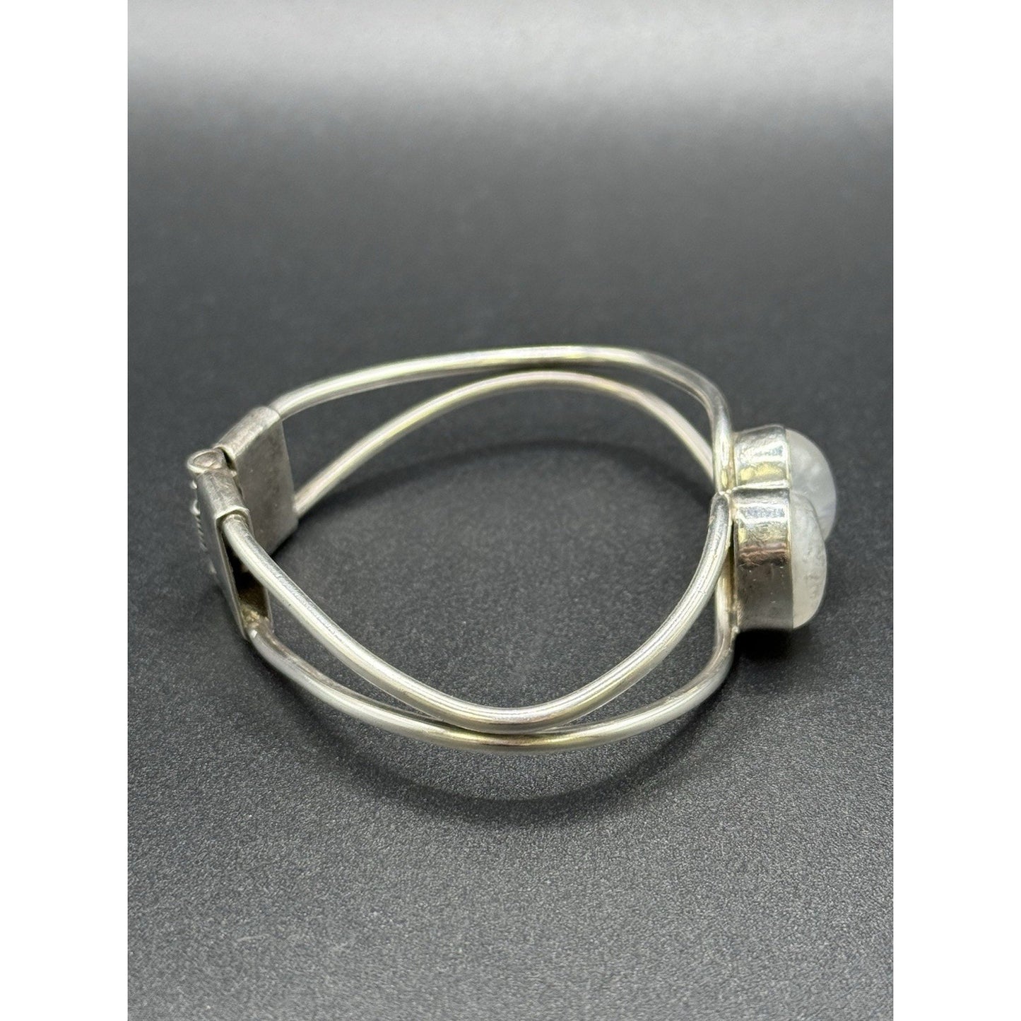 MCM Vintage Sterling Silver Moonstone Hinged Bracelet 37 Grams 925 P10