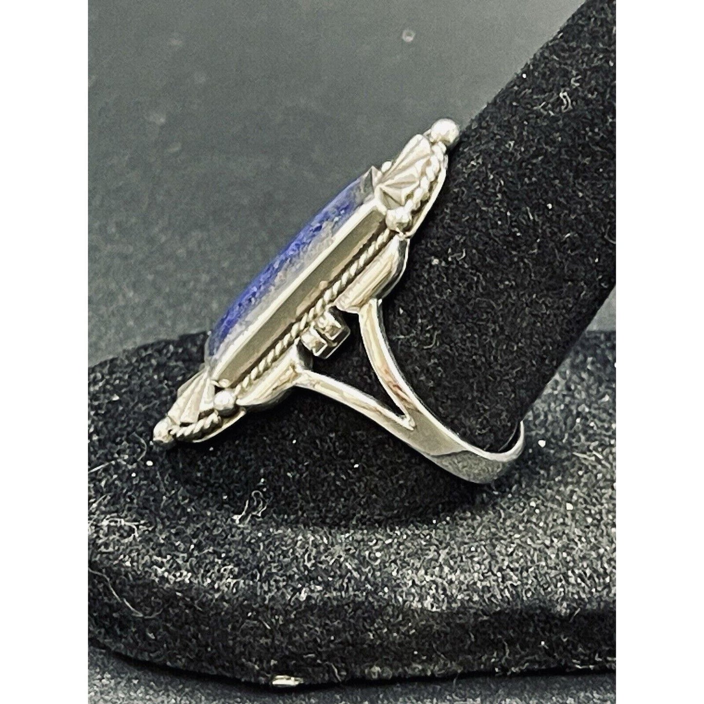 New Condition Sterling Silver Art Deco Lapis Ring Size 8.5
