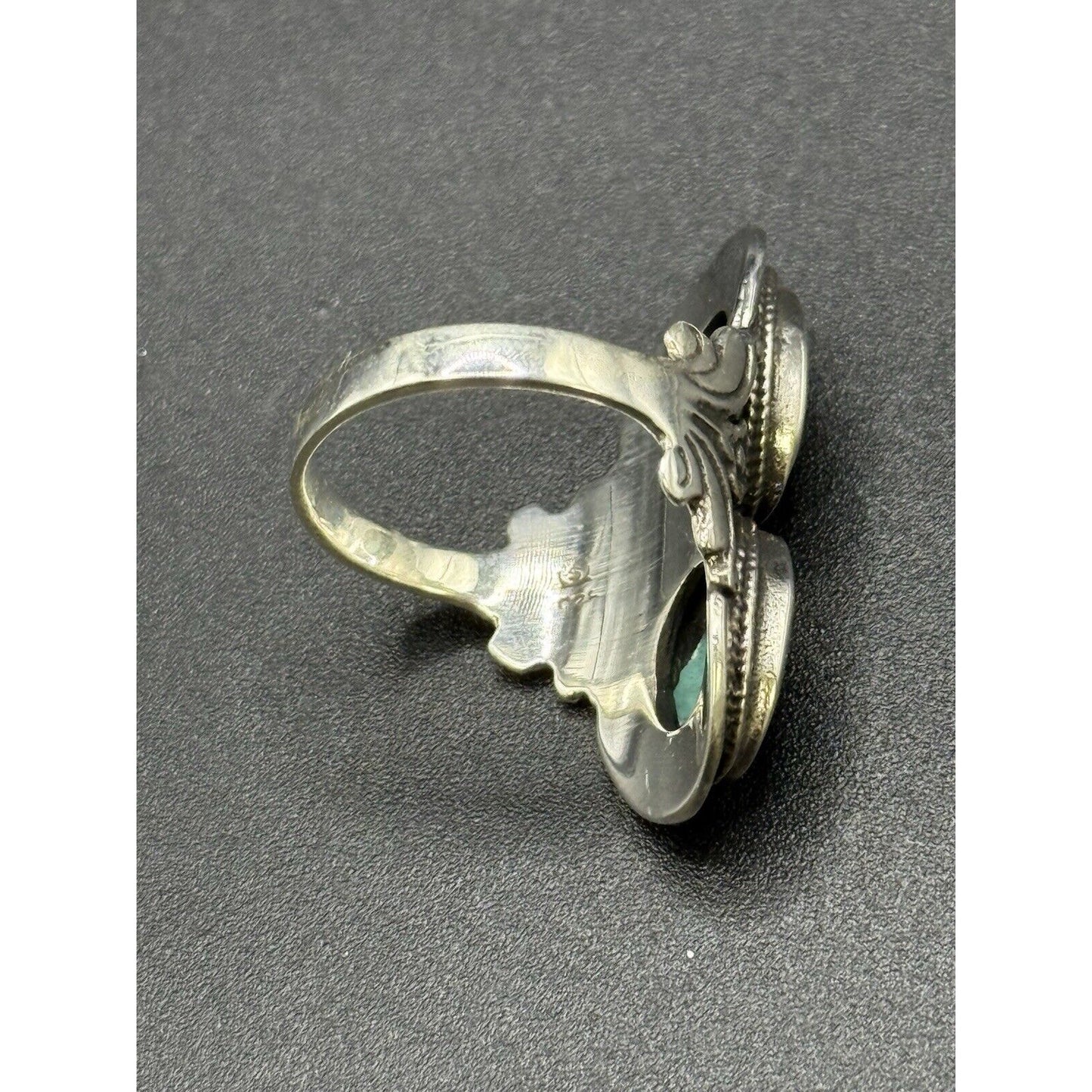 New Condition Sterling Silver Double Turquoise Ring Size 6.75