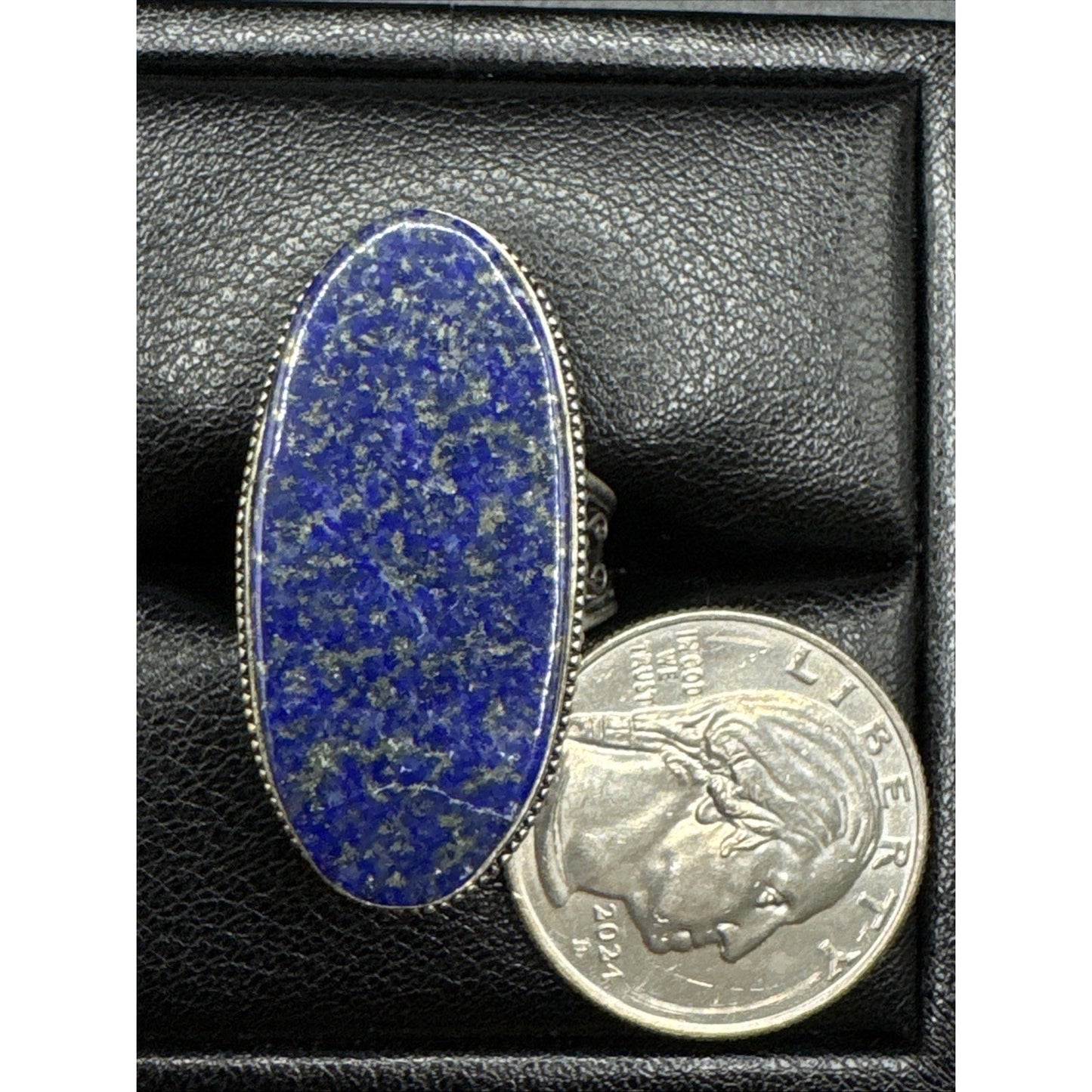 Sterling Silver Lapis Long Ring 15g 28x35mm 925 Size 7.5 T9
